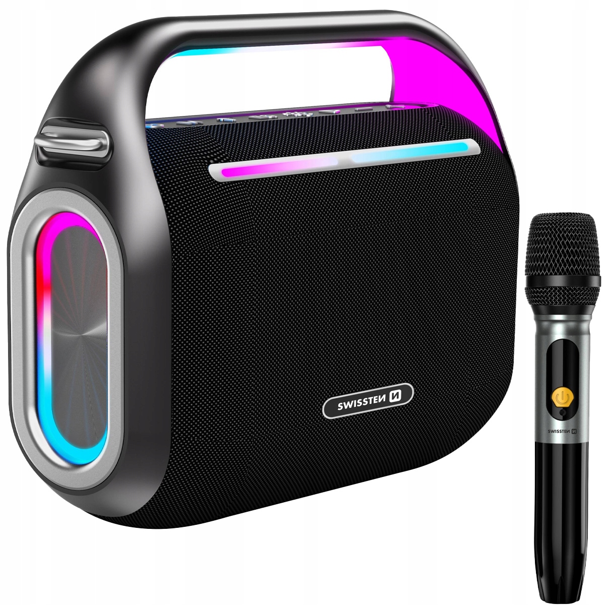 Led Bluetooth reproduktor s mikrofónom Karaoke Set Harmony 120W Swissten
