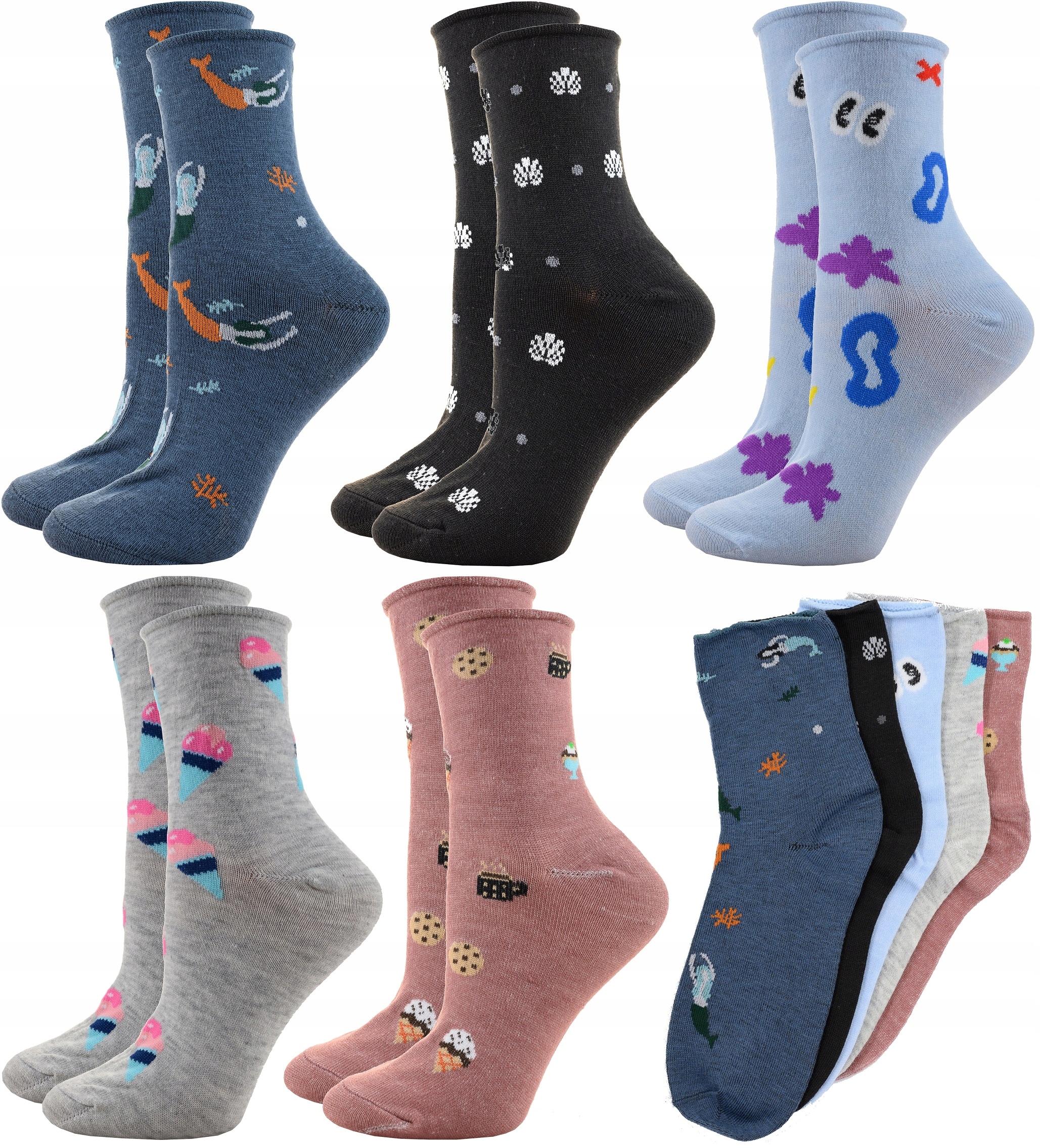 

5 x Bawełniane Bezuciskowe Damskie Skarpety