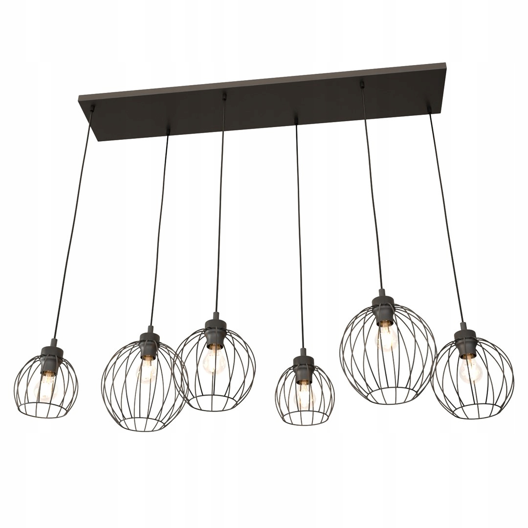 Závěsná lampa loft černá 6 drátěných koulí obdélník 125 cm do obývacího pokoje Emibig
