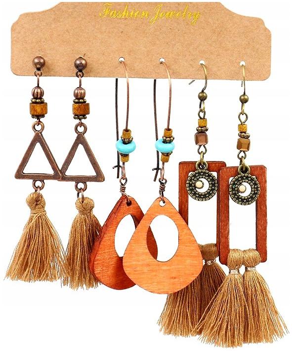 Vintage malowane etniczne kolczyki zestaw boho