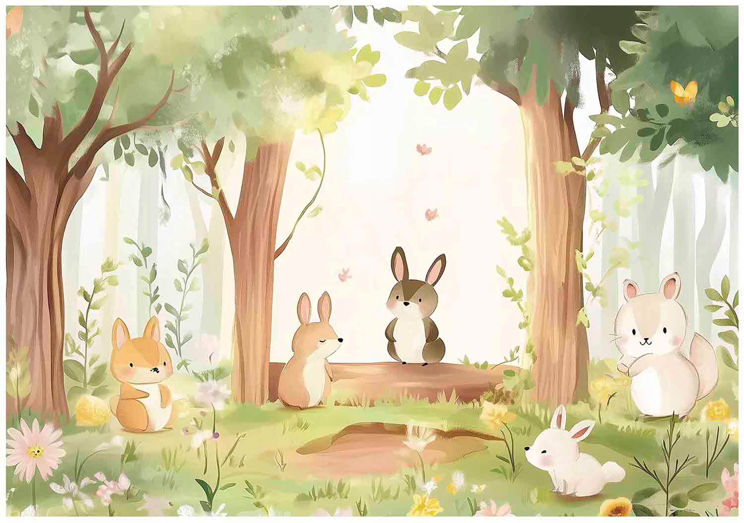 Fototapeta Zelené Děti Zvířata Les Stromy Lišky Příroda Liška 300x210