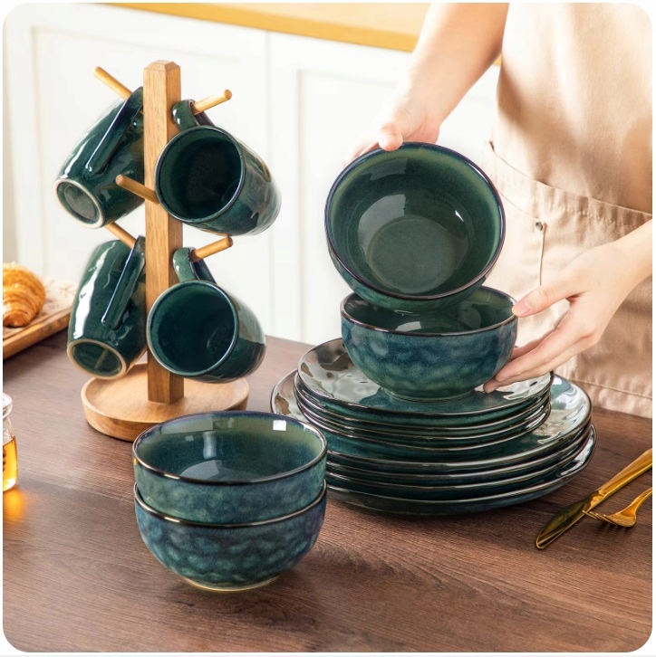 Zastawa kamionkowa serwis Vancasso STARRY zielona obiadowa 24 szt / 8 osób Linia STARRY