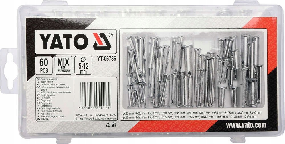 SWORZNIE ZESTAW SWORZNI Z ŁBEM I OTWOREM 60 SZT Marka Yato