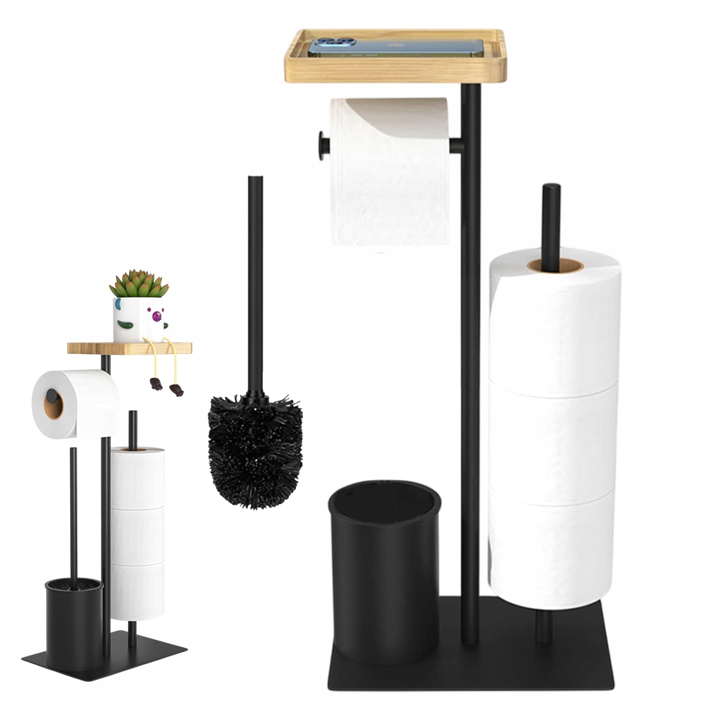 Stojan Na Toaletní Papír S Kartáčem A Poličkou, Kovový, Černý Mat