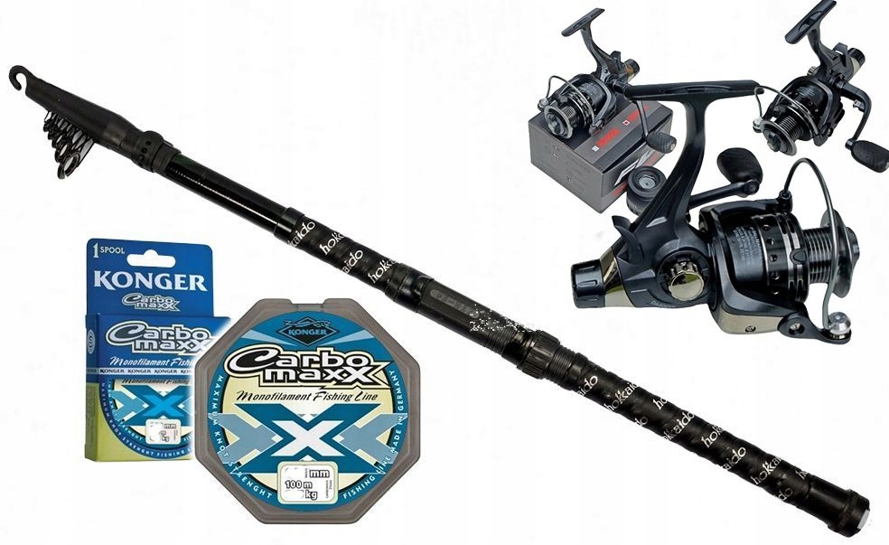 ZESTAW GRUNTOWY KOŁOWROTEK KARPIOWY WOLNY BIEG400 WĘDKA TELESKOP ŻYŁKA