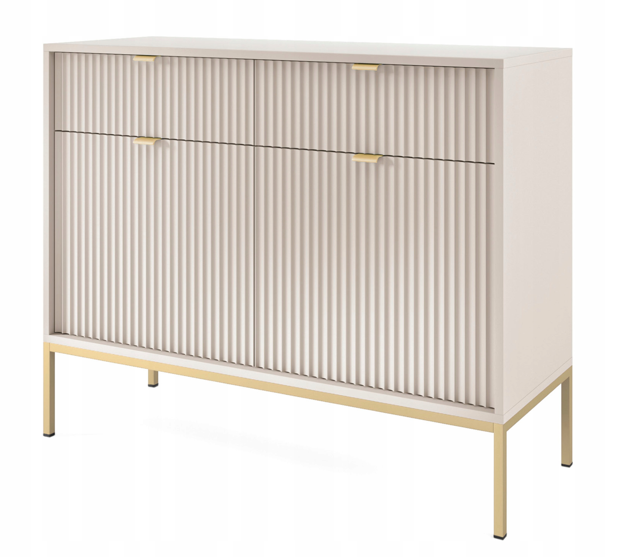 Dvoudveřová komoda Vellore 104 cm, kašmír s rýhovaným čelem, zlatý rám