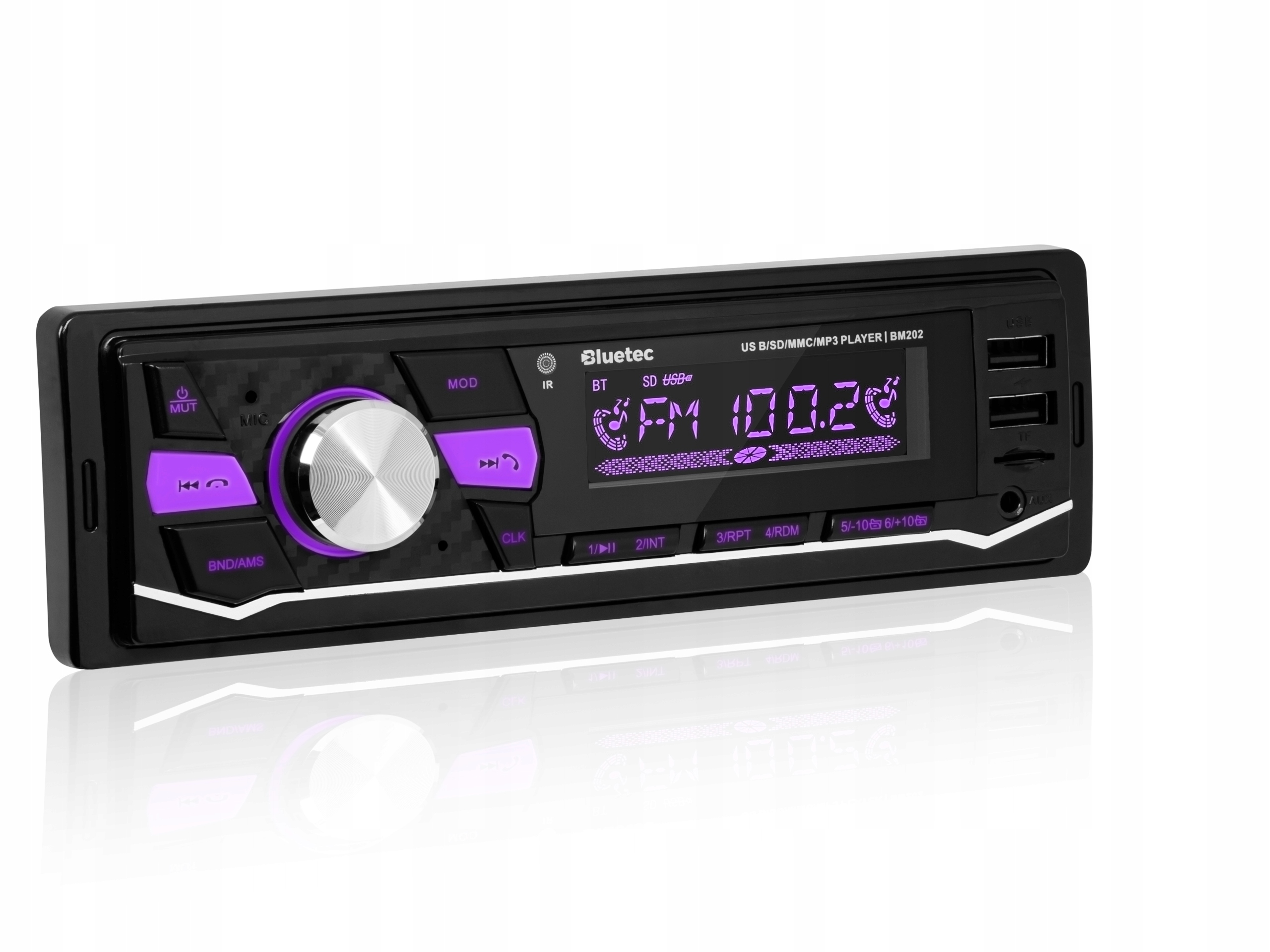 RADIO SAMOCHODOWE 1-DIN BLUETOOTH 5.0 USB SD AUX MP3 MIKROFON PILOT KOLORY Marka Bluetec