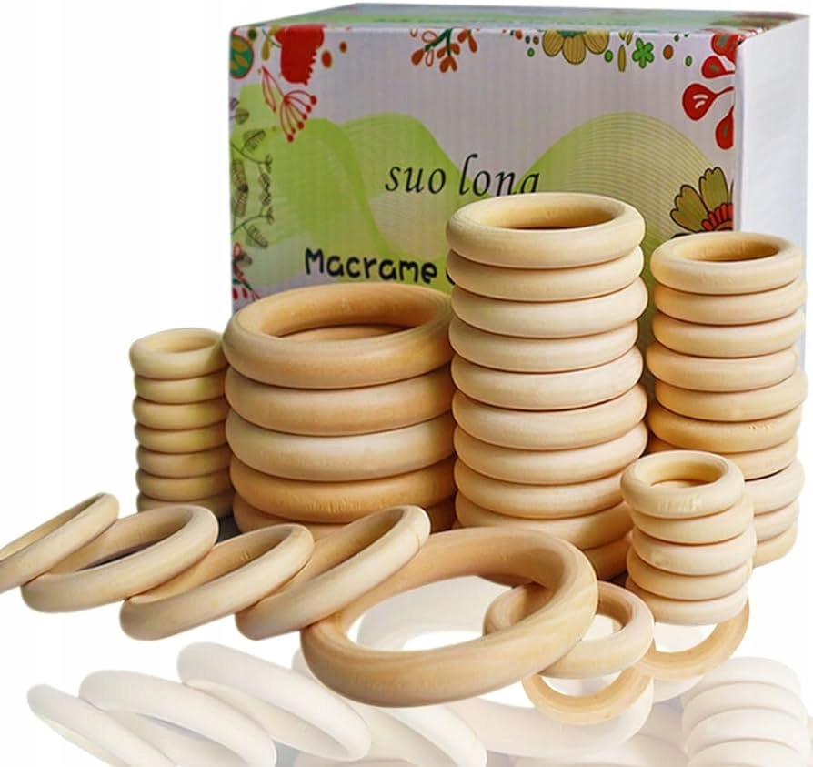 Dřevěné Diy Kroužky Řemesla Makramé 4 Velikosti 42 Kusů