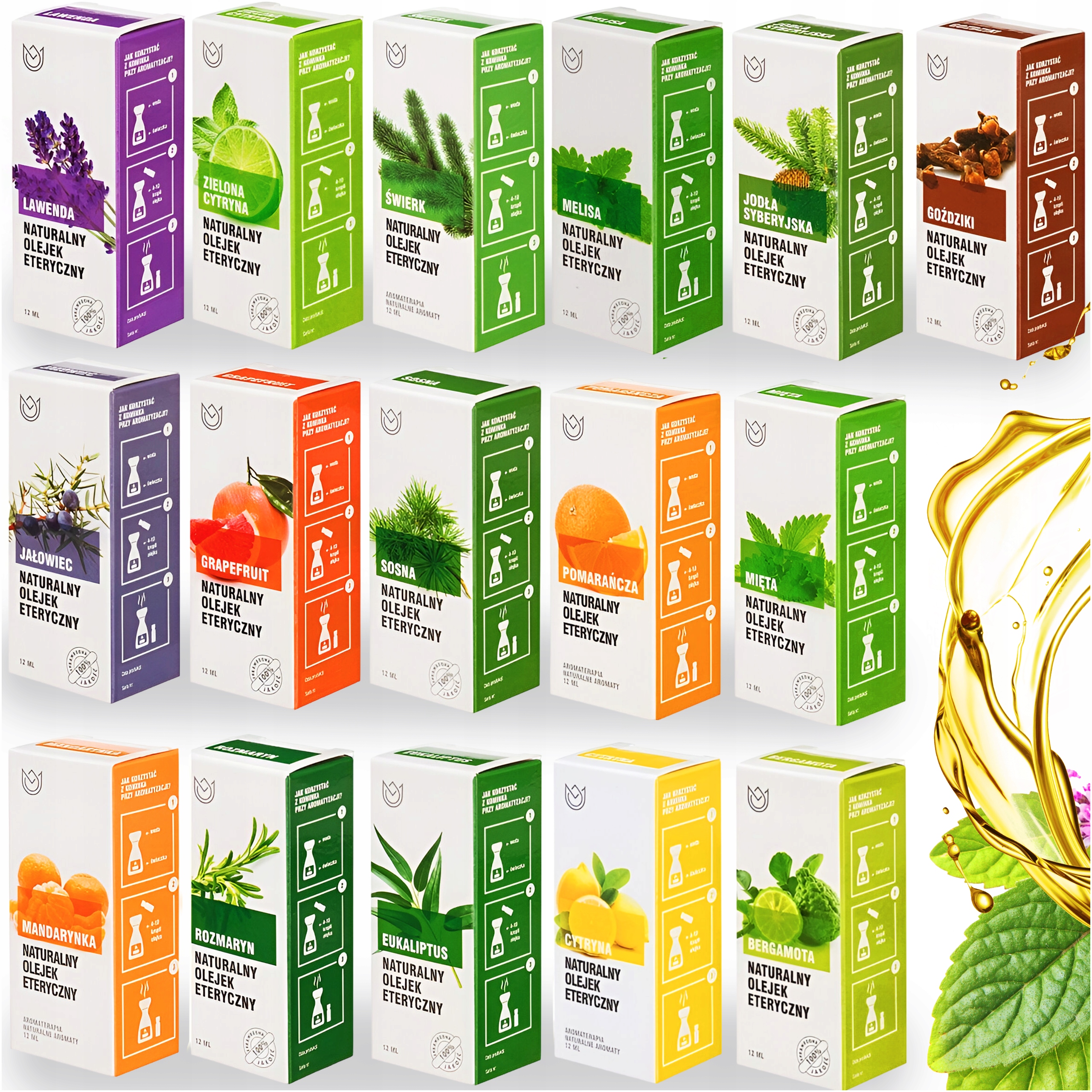 Éterické oleje 100% přírodní citrusové, květinové, sada 16 x 10 ml