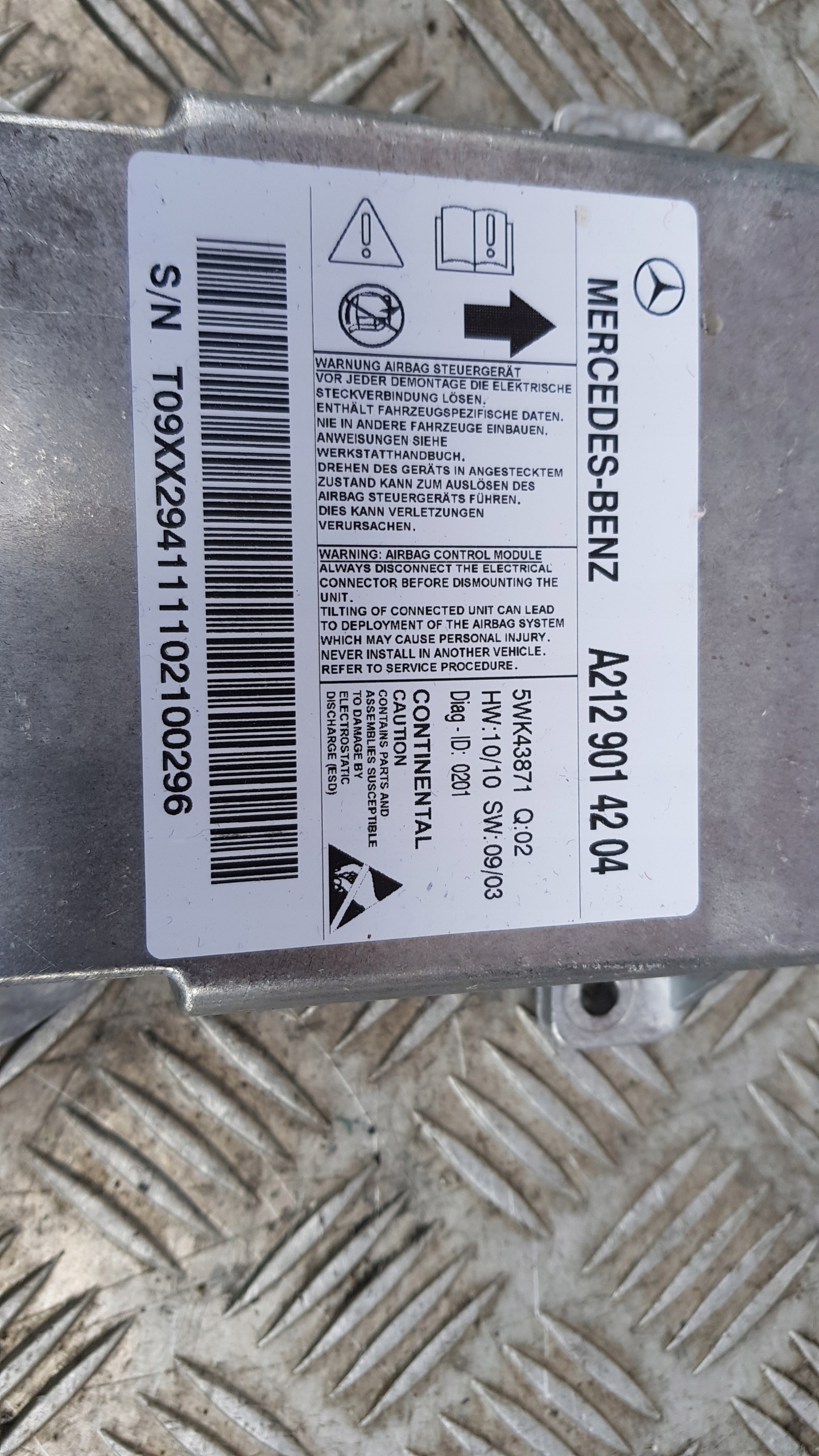 MERCEDES W212 modulo Centralina airbag airbag A2129014204