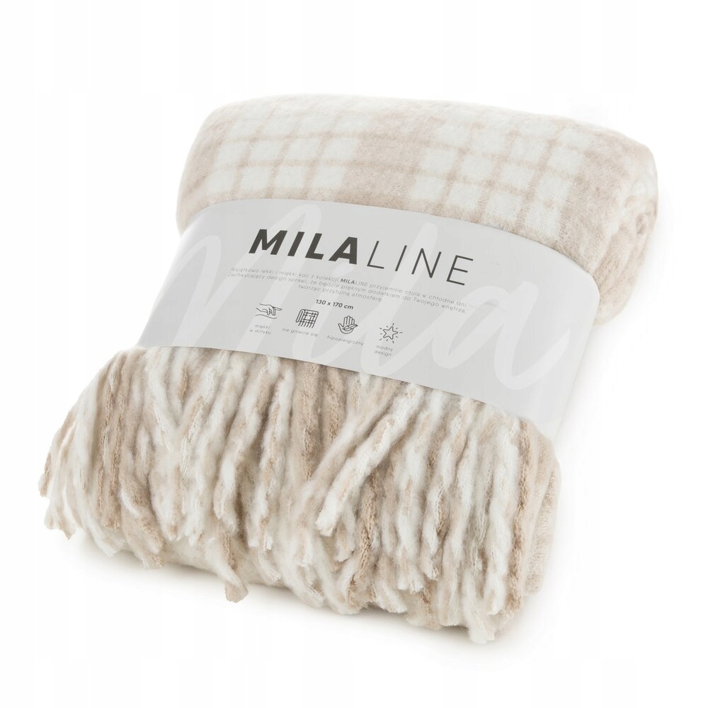 Deka Moher 130x170 béžová krémová kostkovaná s ozdobnými střapci