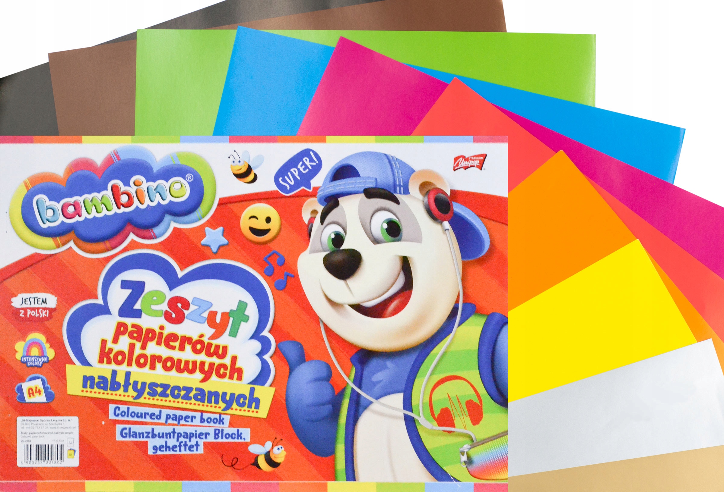 Papier kolorowy nabłyszczany Bambino A4 10 kartek