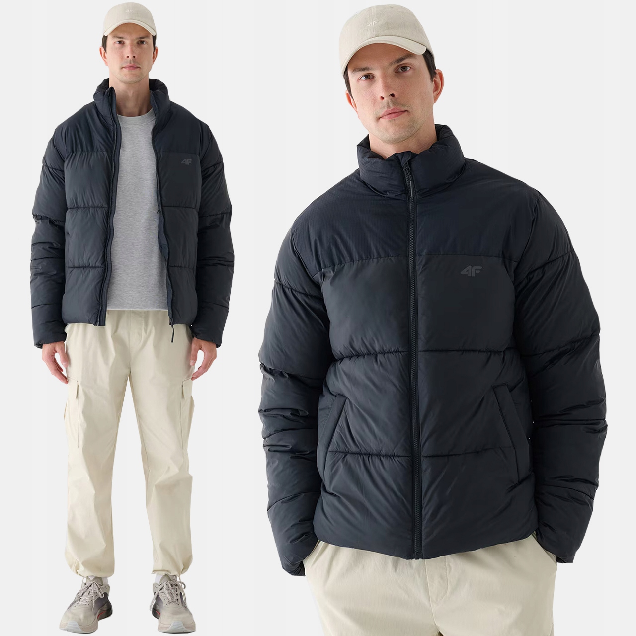 Pánská Zimní Bunda 4F Prošívaná Teplá Péřová M485 Bez Kapuce XXL