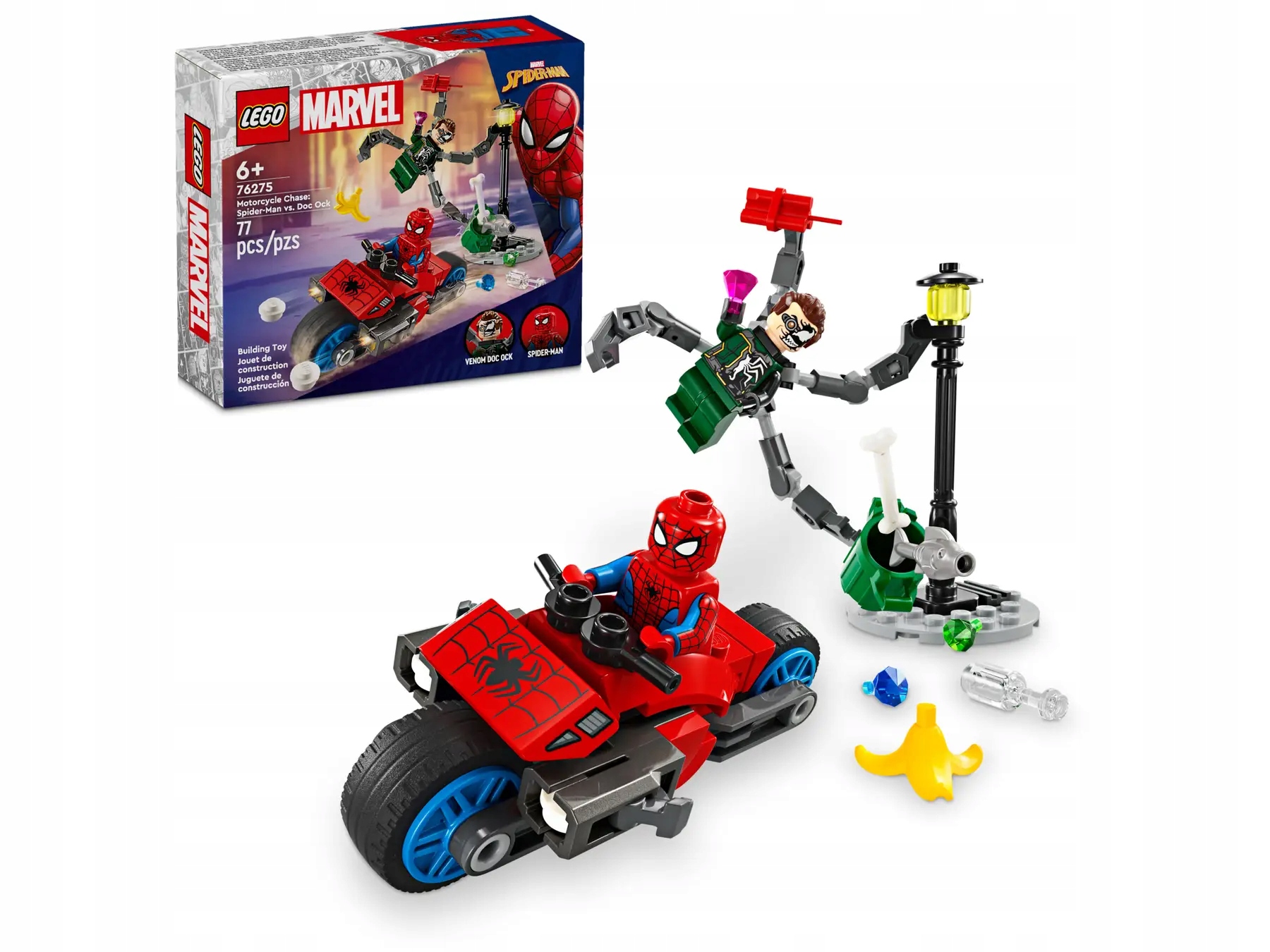 LEGO Marvel 76275 Pościg na motocyklu Spider Man vs Doc 77el