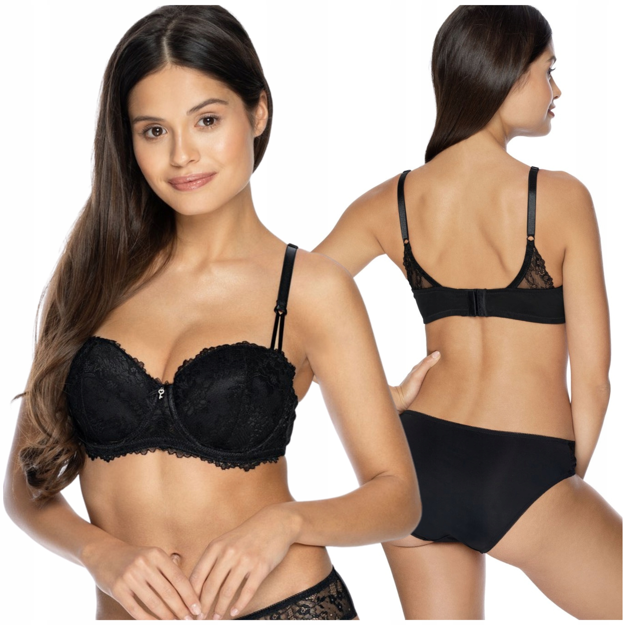 Podprsenka vyztužená krajkovou podprsenkou balkonetka černá Viania Carmen 70E