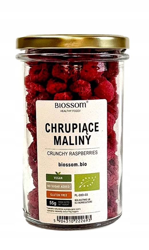 Lyofilizované Maliny Křupavé Bezlepkové Bio 55 g Biossom
