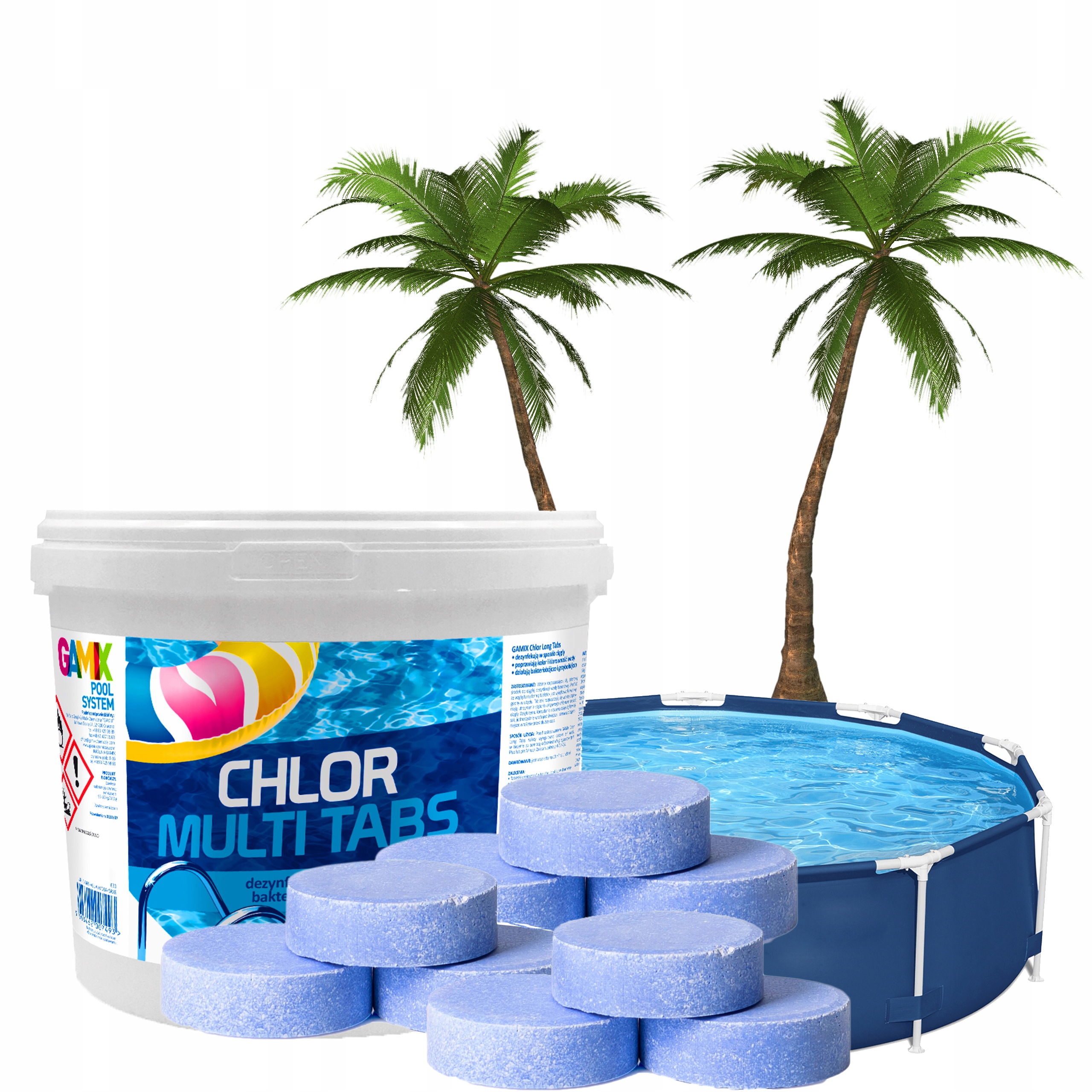 Gamix Niebieskie Multi Tabletki 3w1 Chlor Do Basenu Niebieska Woda 200g 5kg