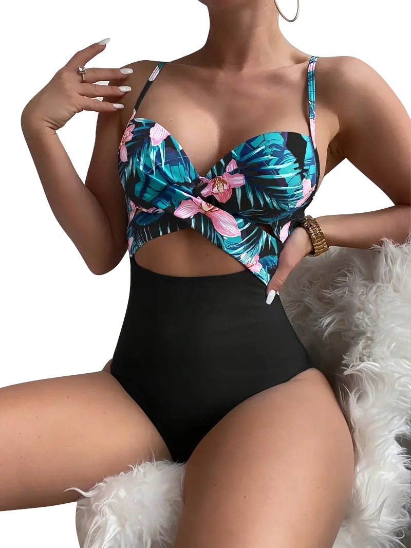 STRÓJ KĄPIELOWY JEDNOCZĘŚCIOWY PUSH-UP ROŚLINNY NADRUK ROZM M (73)