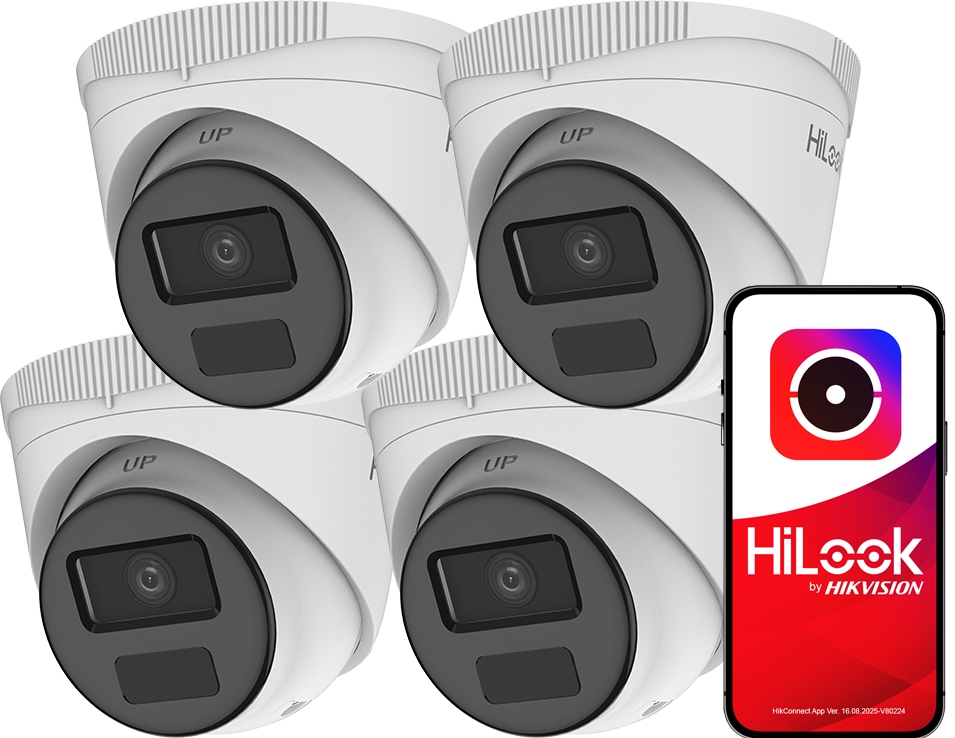 Sada 4 Ip kamier Full Hd 1080p PoE IR20m IPCAM-T2-P HiLook od spoločnosti Hikvision