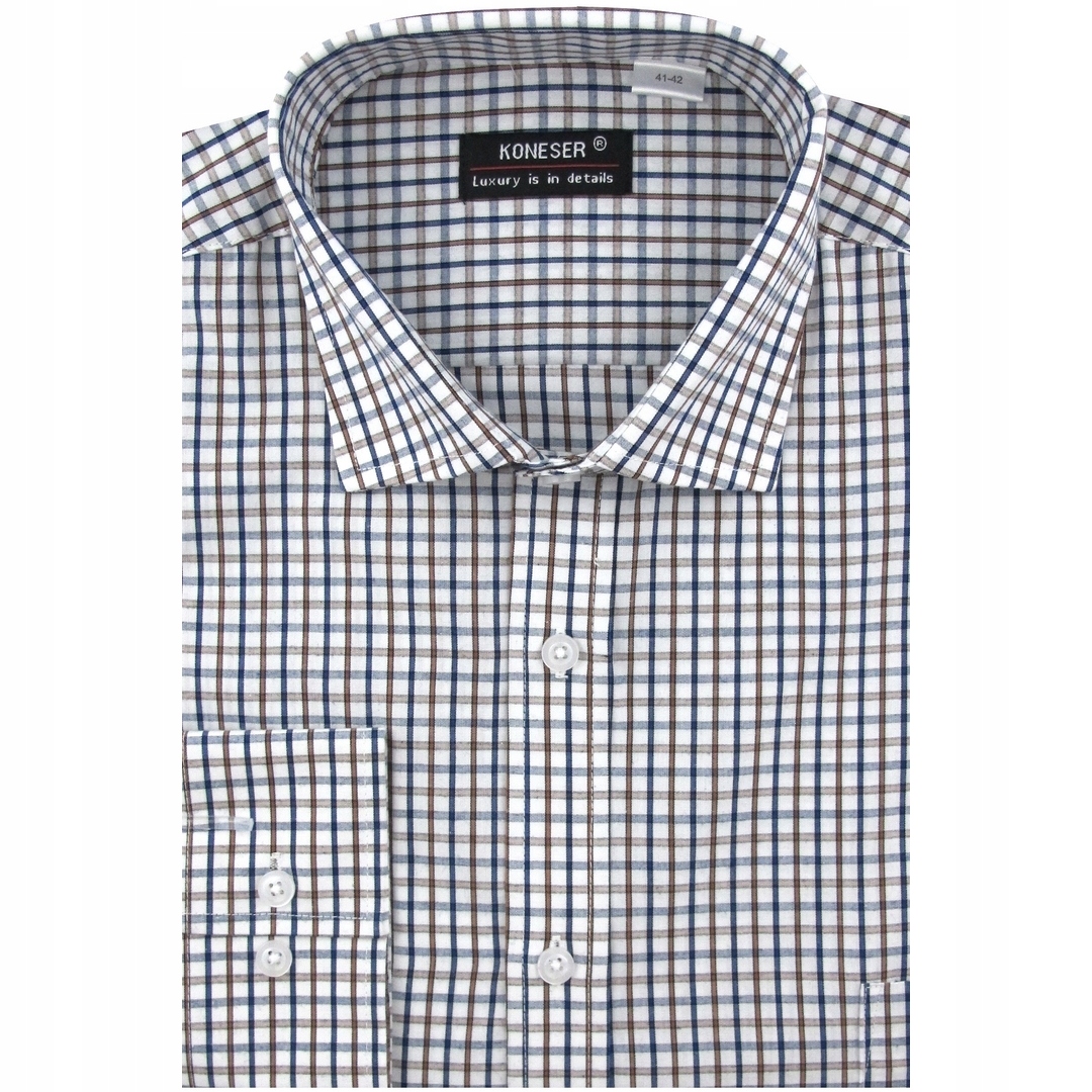 Koszula Męska Wizytowa do garnituru biała w kratę Regular J642