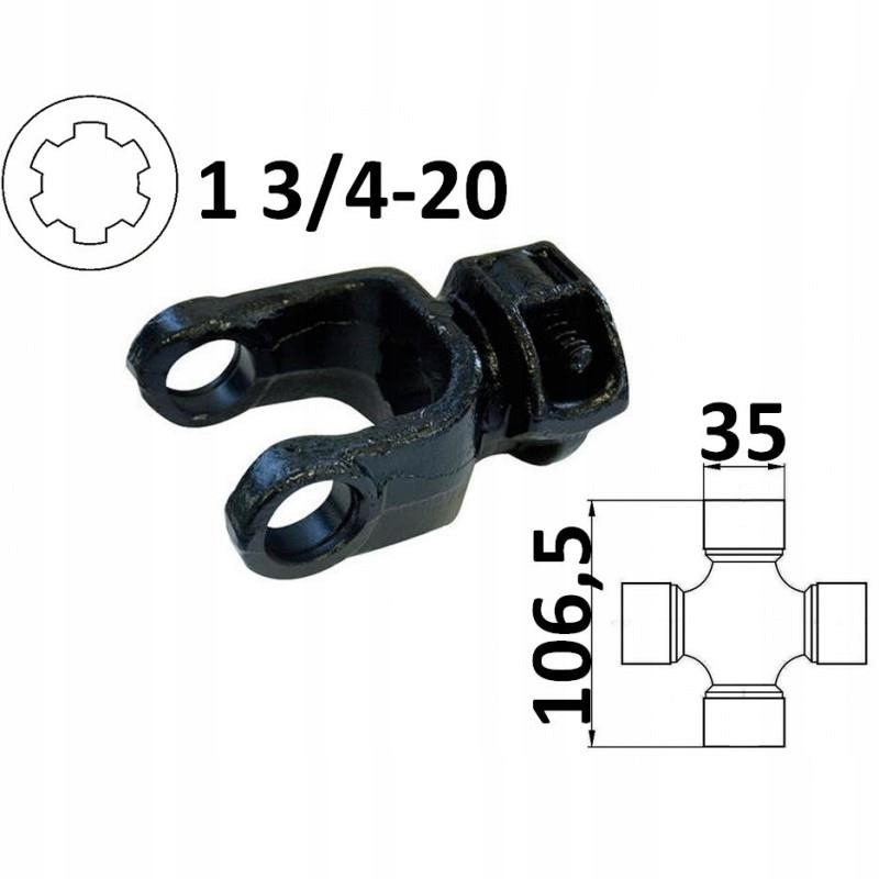 Traktorová vidlice 1 3/4-20, křížová 35x106,5 mm bezpečnostní kroužek