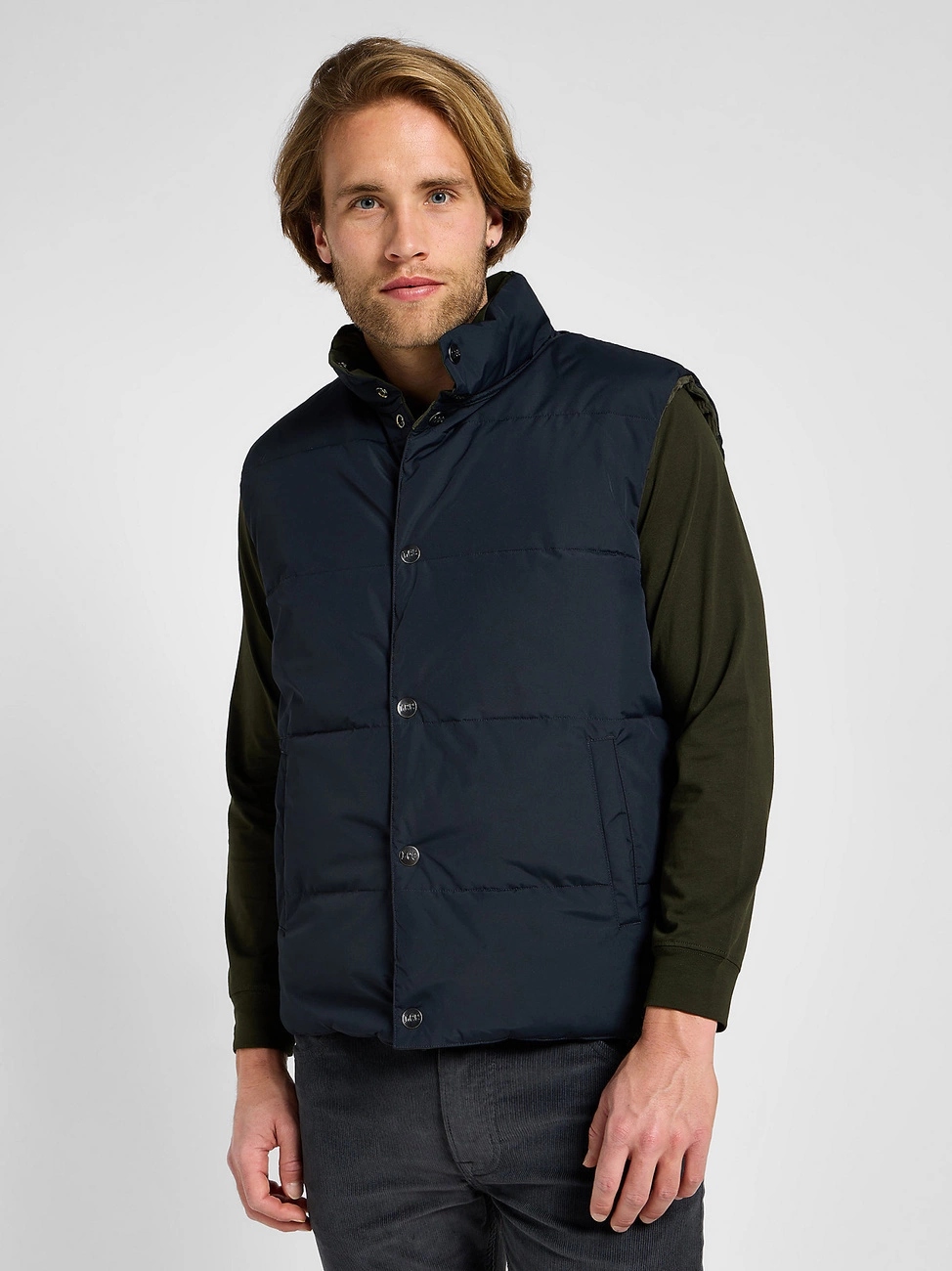 Pánská vesta Lee Reversible Western Puffer Olive Night 112355686 M