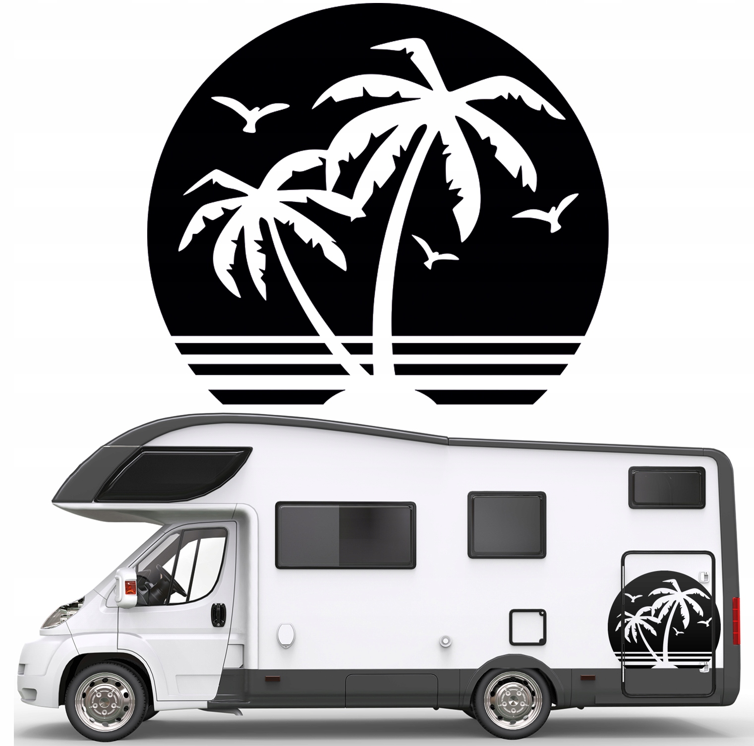 2x Nálepka Grafika na karavan Palmy Pláž Tropiki 103x90