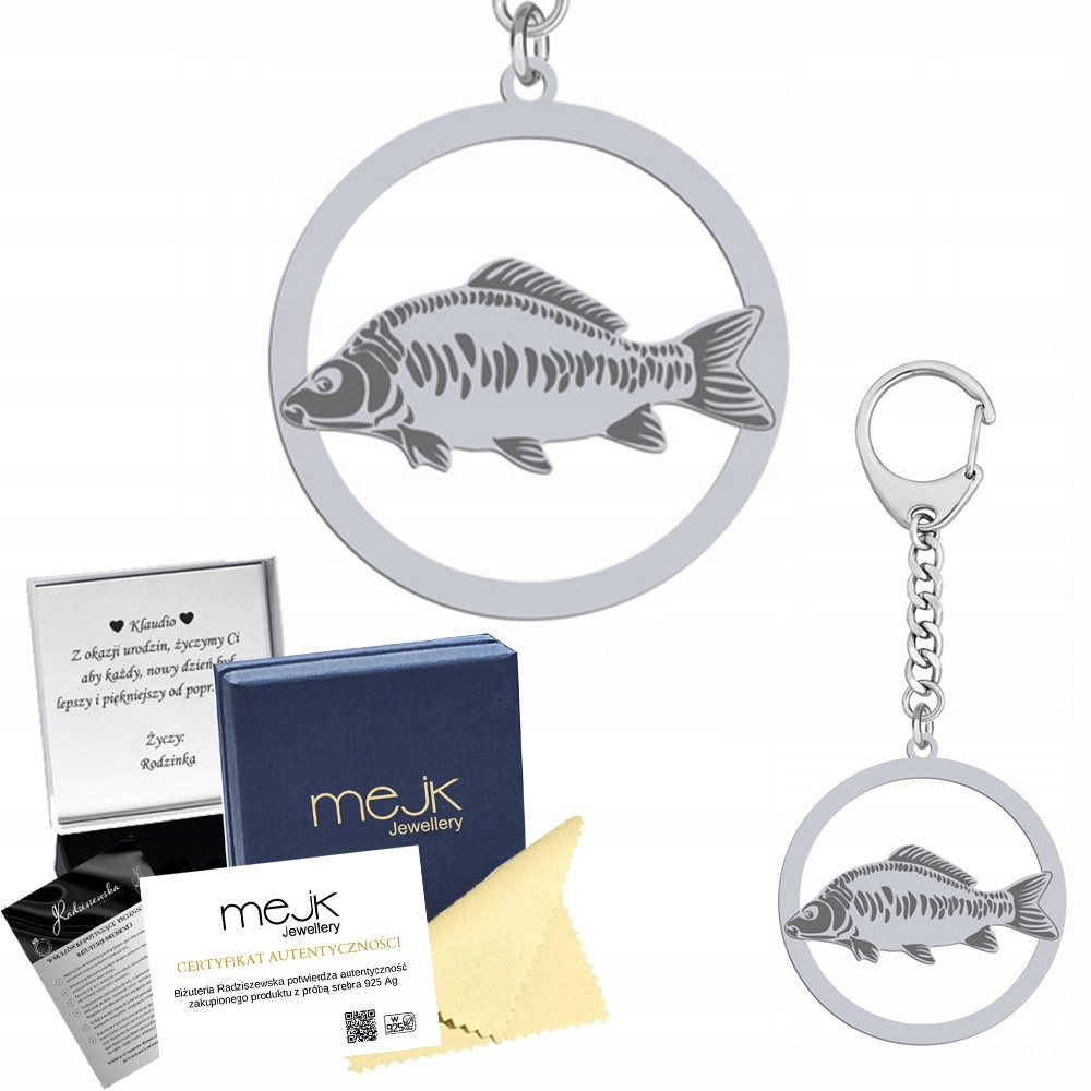 Přívěsek Na Klíče na klíče Kapr 925 Stříbrný Šperky Dárek Žena Gravírování Bonus