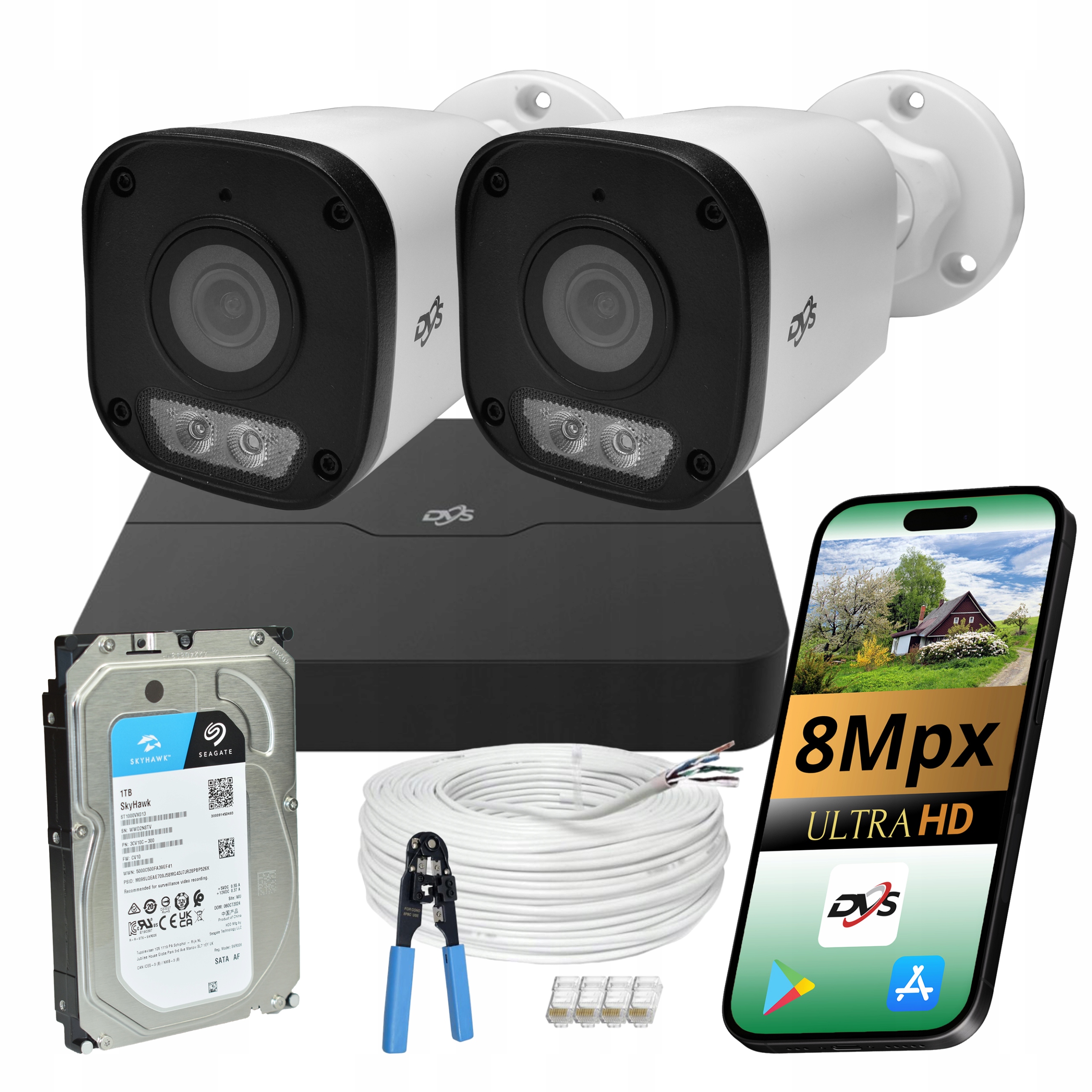 Sada pro monitorování domu Ip PoE 2 kamery 8Mpx 4K Dual Light Led Dvs 1TB