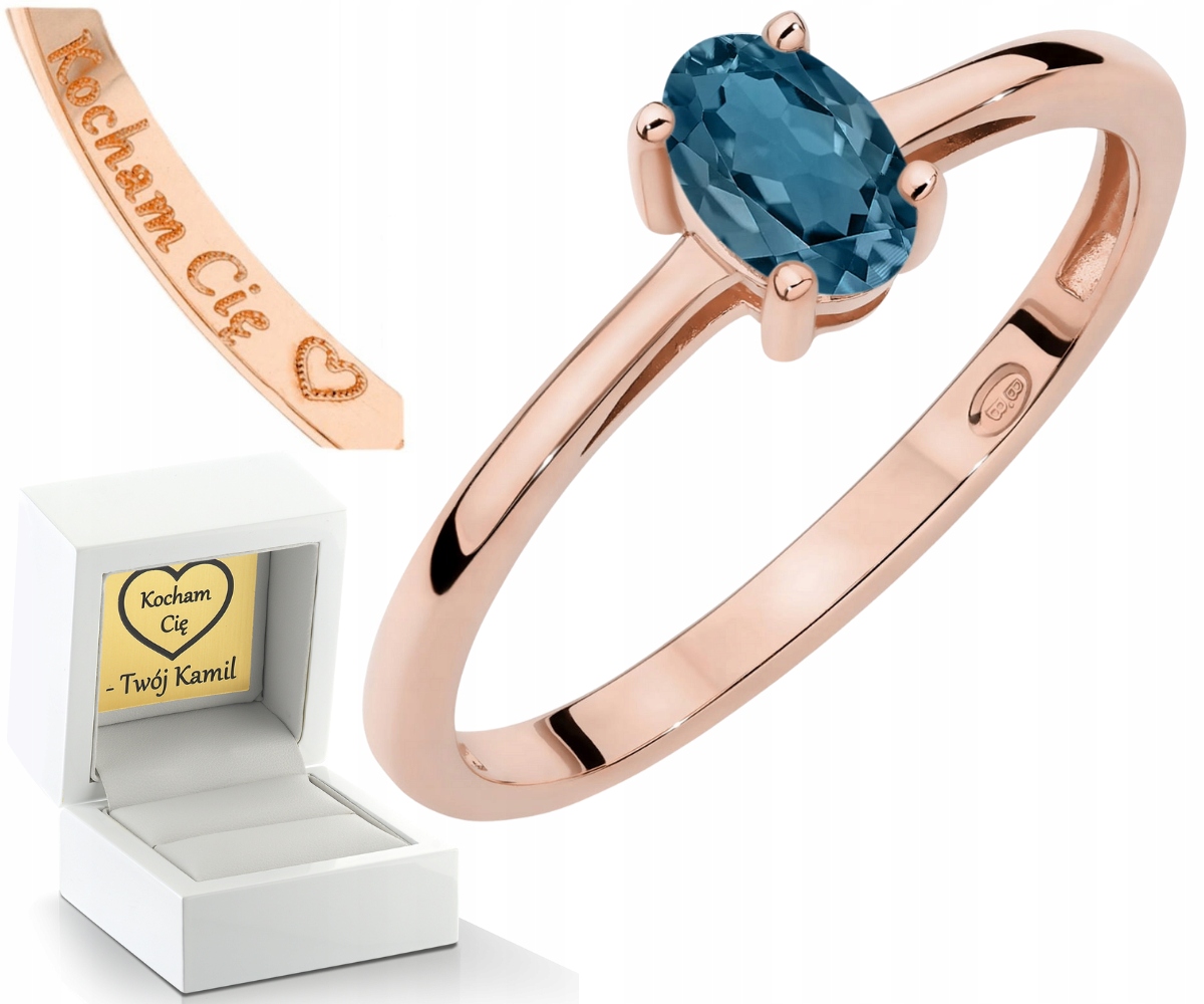 Růžové Zlato Prstýnek Topaz London Blue Moderní Drtič 585