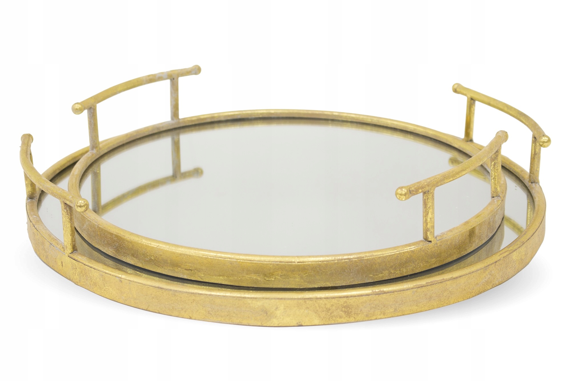 2 x Podnos Zlatý okrúhly zrkadlový s retro držiakom Starnúci Vintage Loft