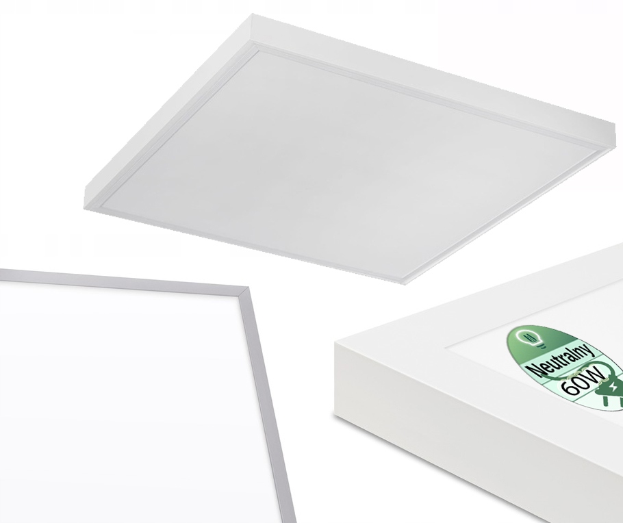 Panel kaseton lampa Led 60W CCD 60x60 oprawa natynkowa b. neutralna Biały