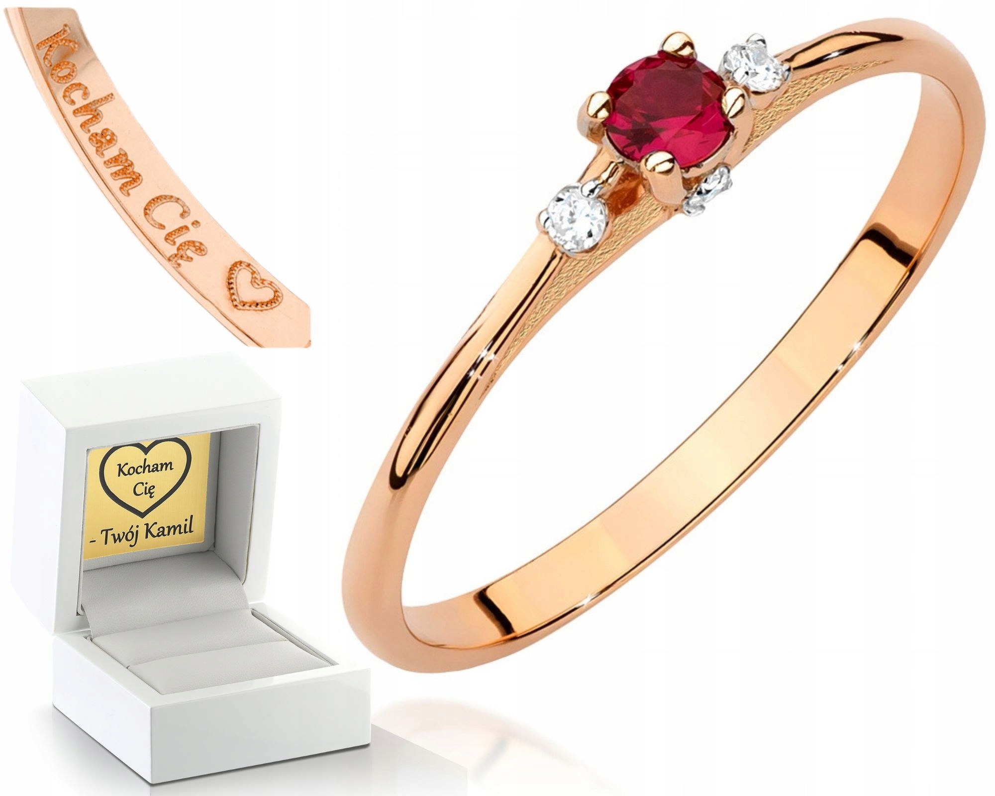 Růžové Zlato Prstýnek Rubín Brilianty Gravírování