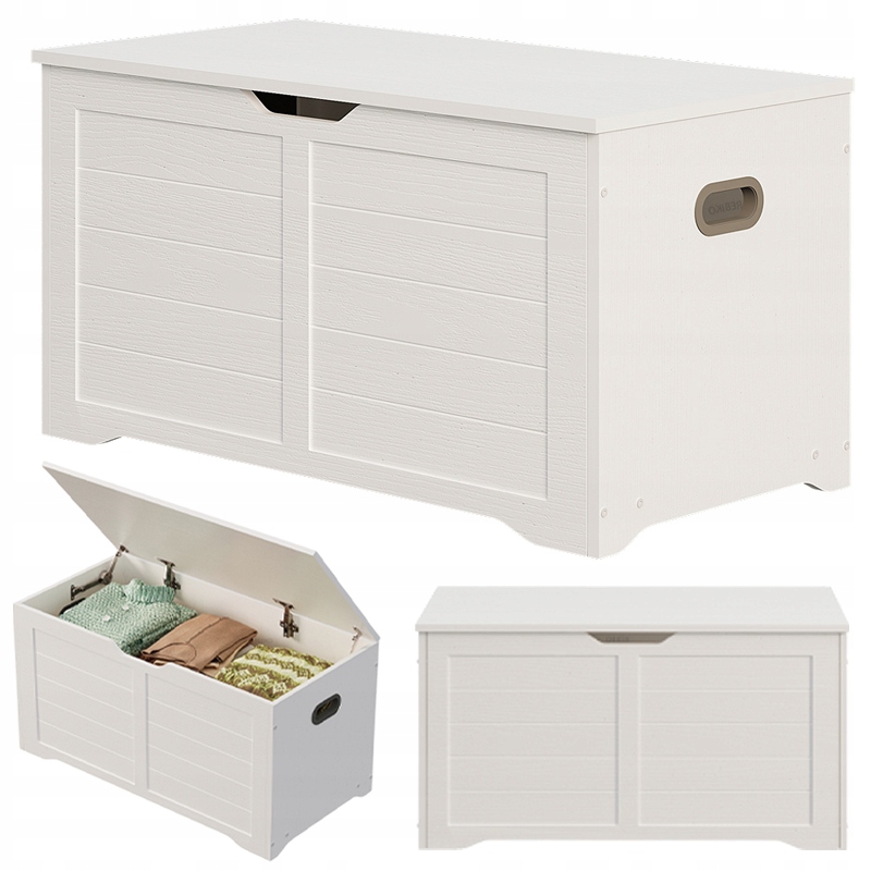 DREWNIANA DUŻA SKRZYNIA PRZECHOWYWANIA BIAŁA KUFER NA KOCE POŚCIEL LOFT