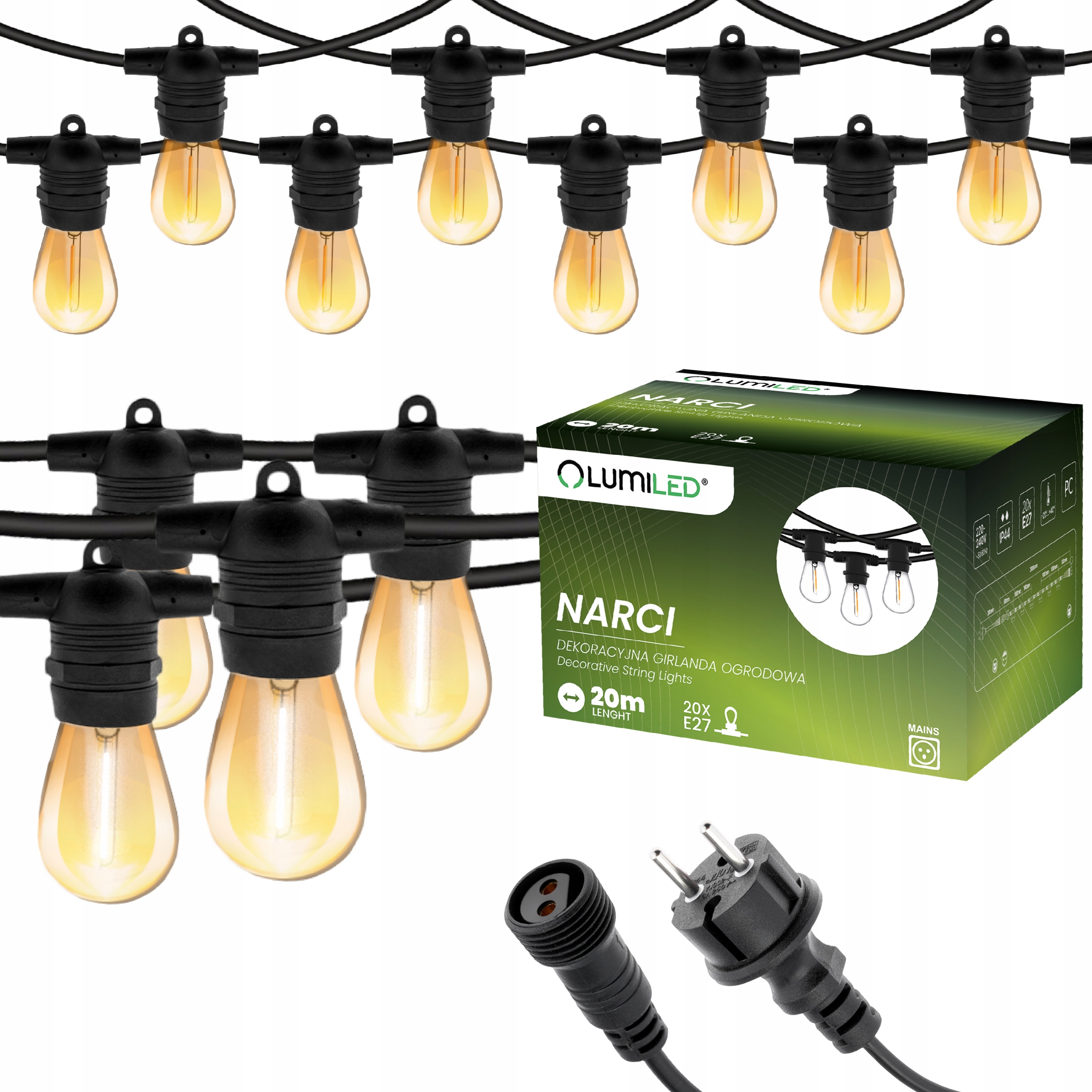 Girlanda Ogrodowa Zewnętrzna Łańcuch Żarówka Led 20m 20xE27 1,3W Premium