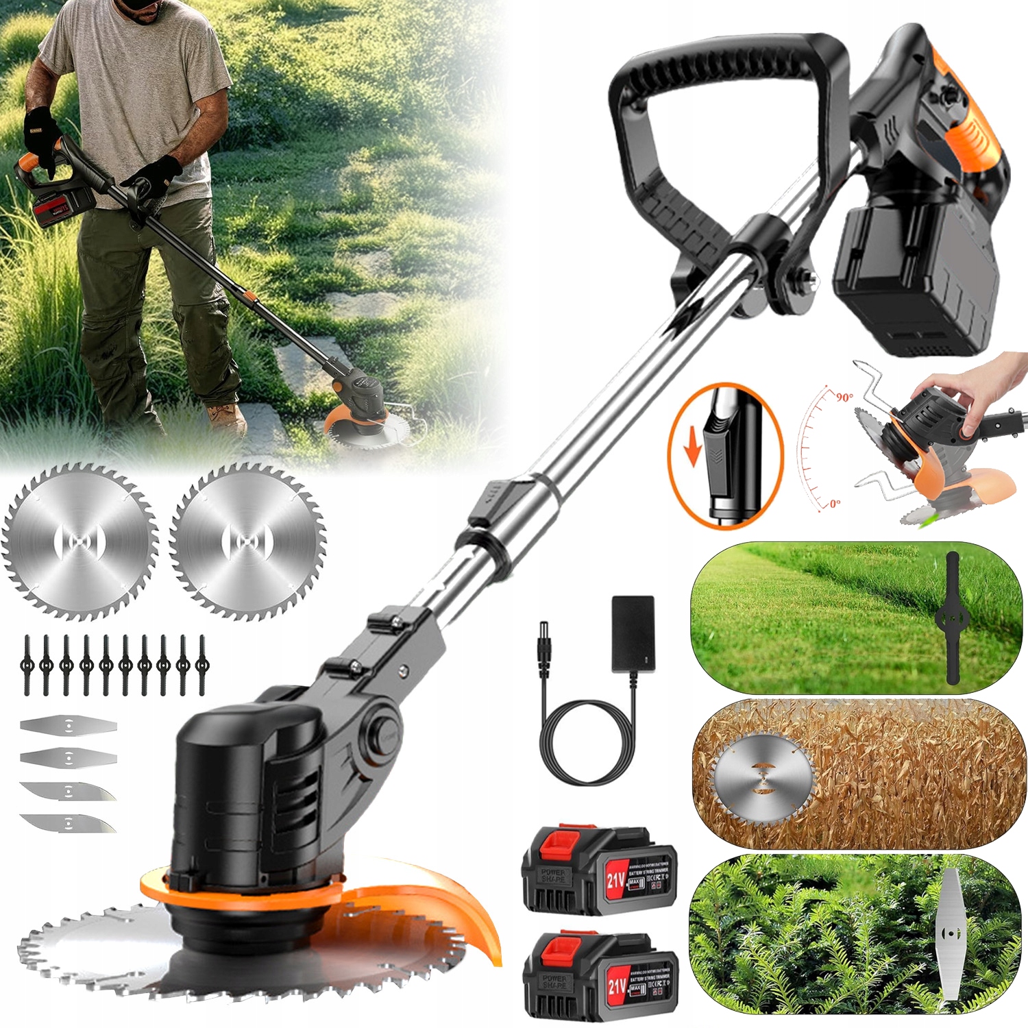 Aku Vyžínač Křovinořez Vyžínač Kotouč Nože Výkonný 2 Baterie 21V