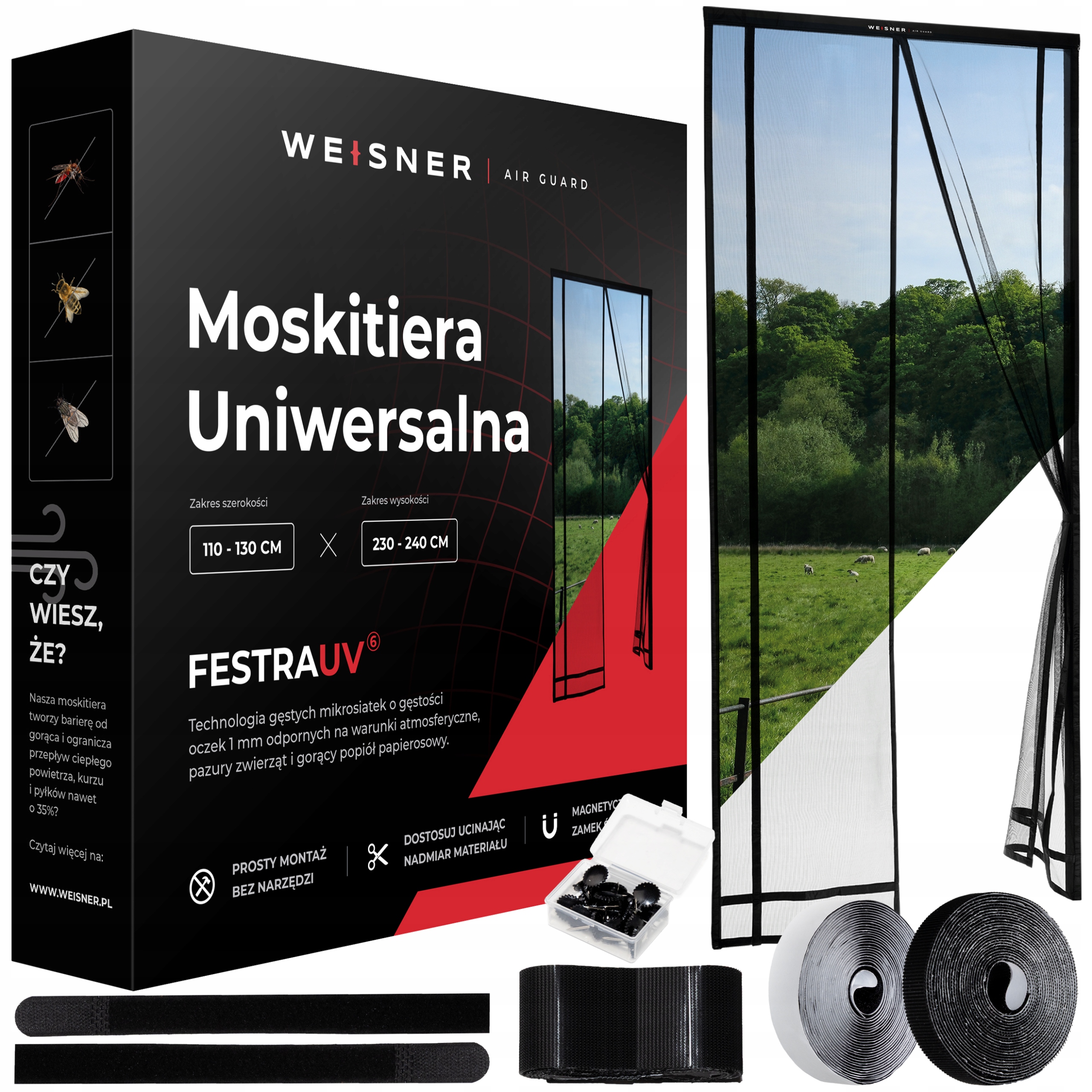 Weisner Moskitiera Magnetyczna Drzwi Balkonowe Wymiar 110/120/130 x 230/240