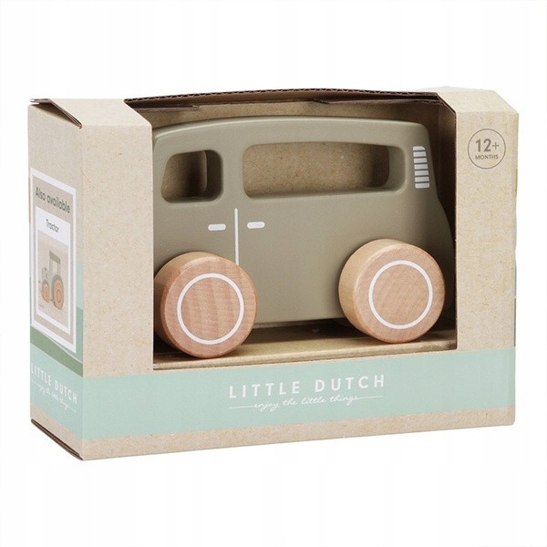 Drewniane autko Van oliwkowy samochodzik do rączki Little Dutch LD7127