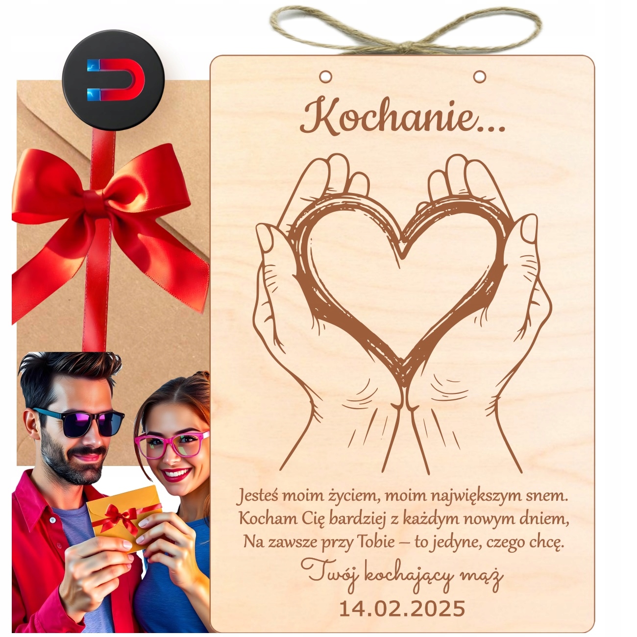 Dárek K Valentýnu Dřevěná Kartička Od Manželky Pro Manžela Přítele Magnet