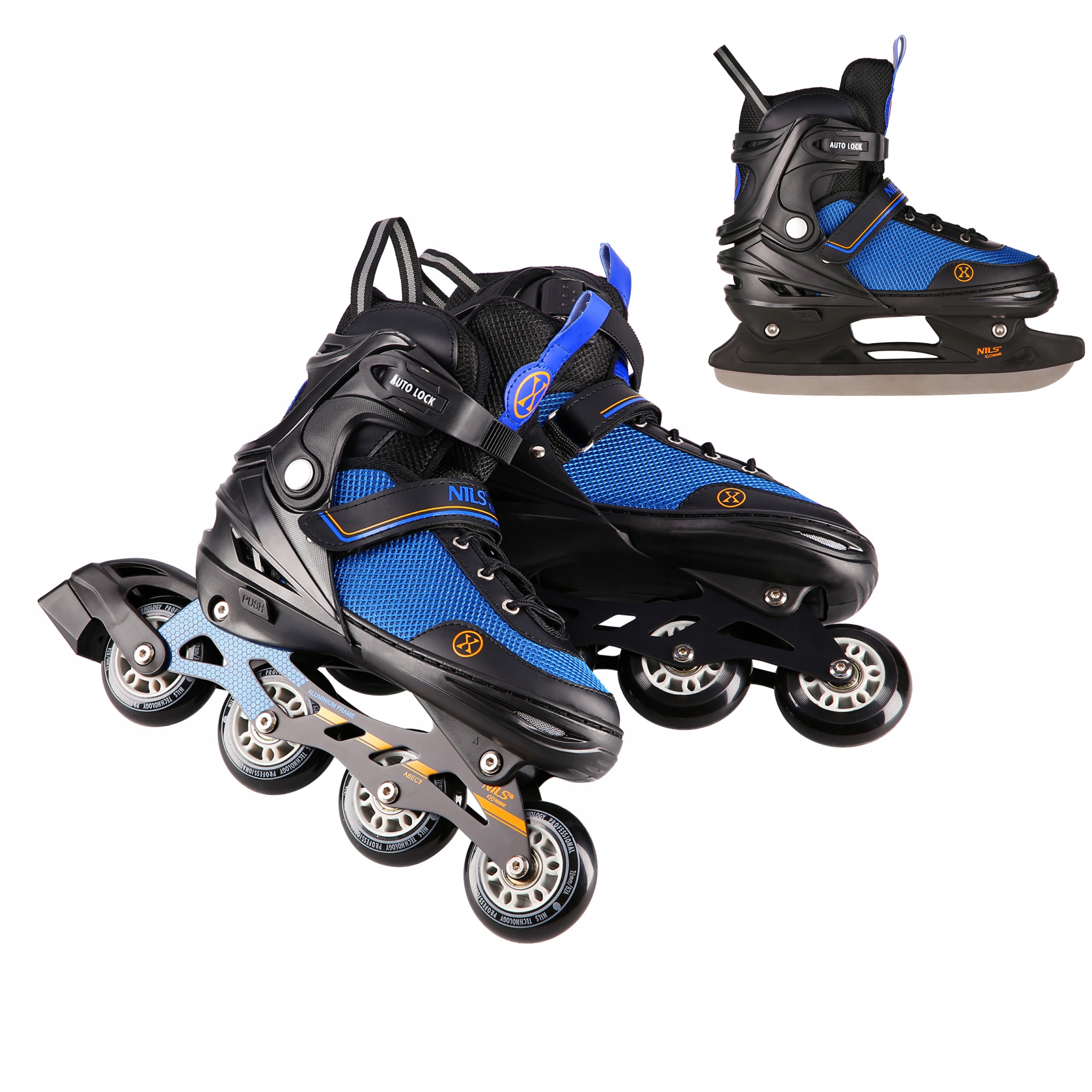 Brusle 2v1 2v1 nastavitelné M 34-38 modré hokejové ABEC7 Nils Extreme