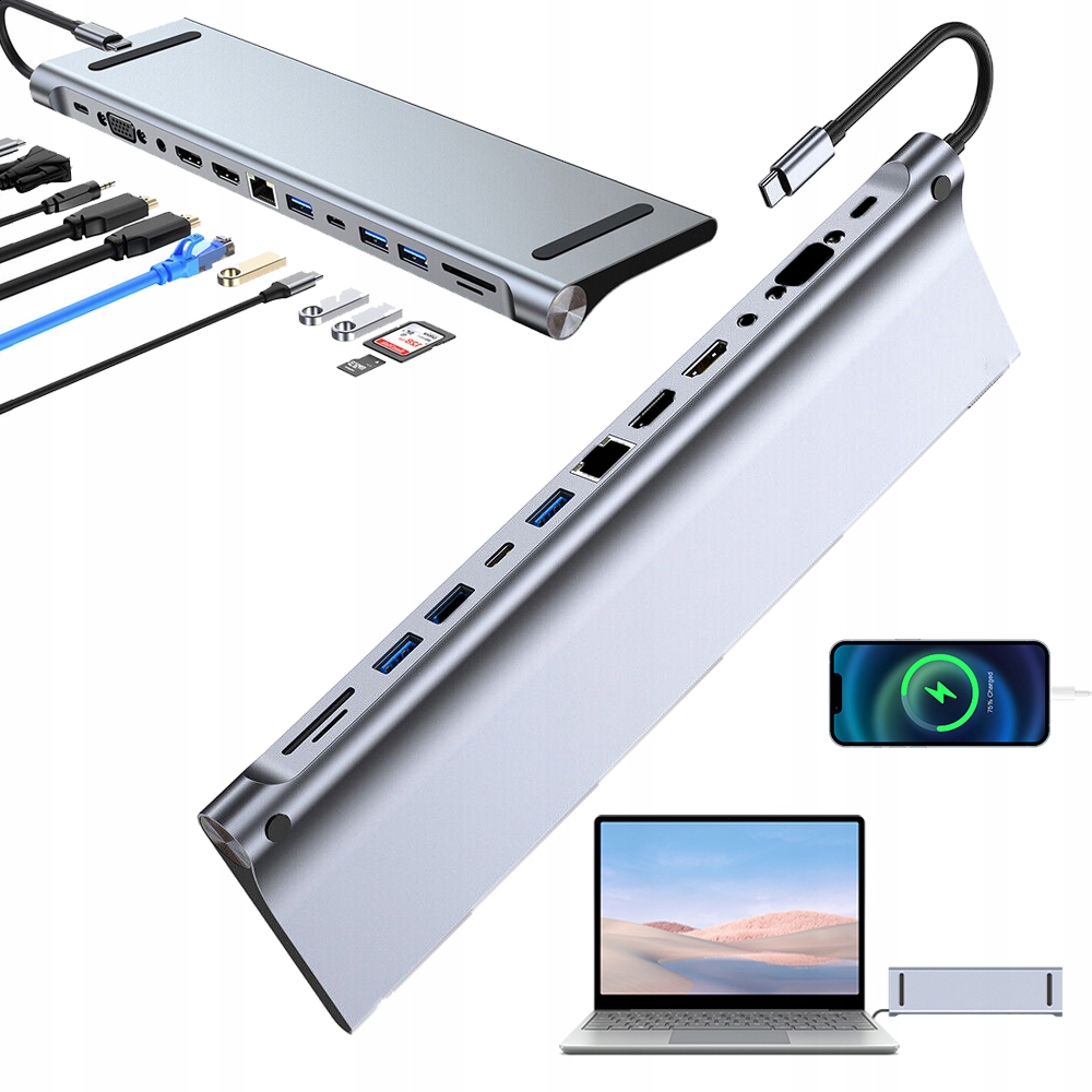 Hub Usb-c Hdmi Stacja Dokująca 4K Vga Usb 3.0 Type-c Sd/tf 12 W 1