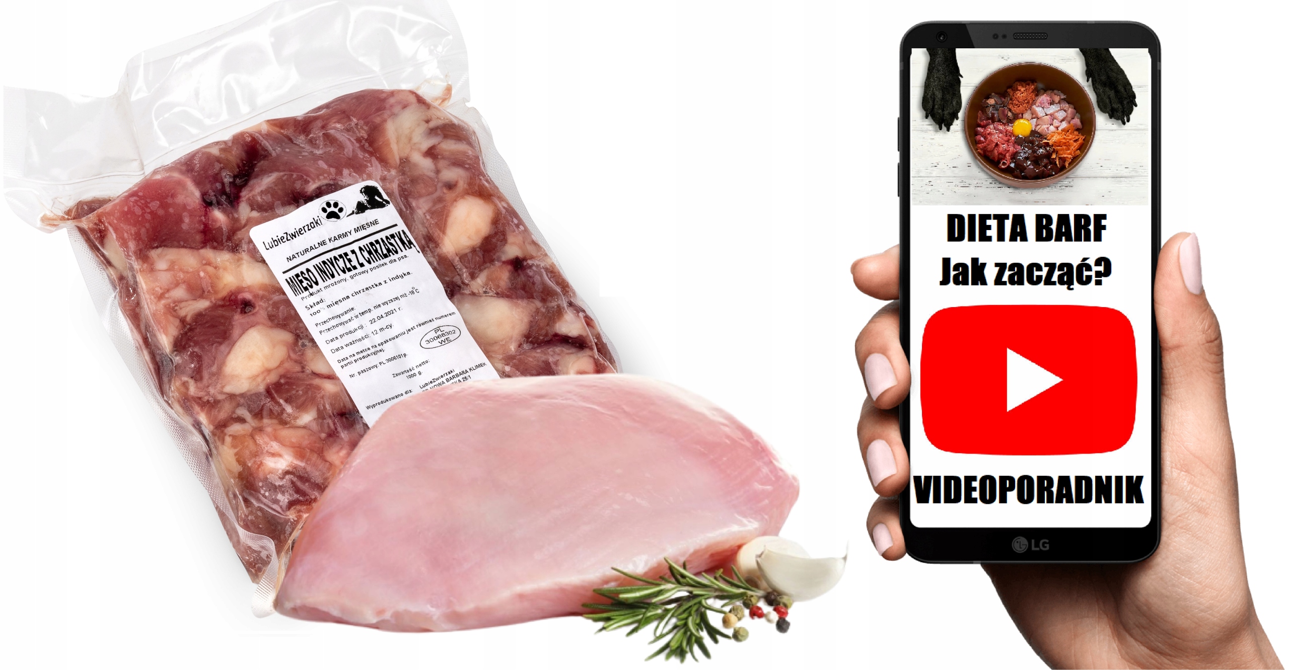 Mięso surowe mrożone karma monobiałkowa dla psa indyk z chrząstką 10kg Barf