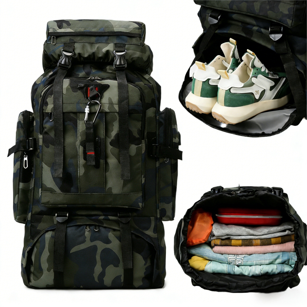 Plecak Turystyczny 80L Z Gniazdem Usb Wodoodporny Plecak Górski Kamuflaż