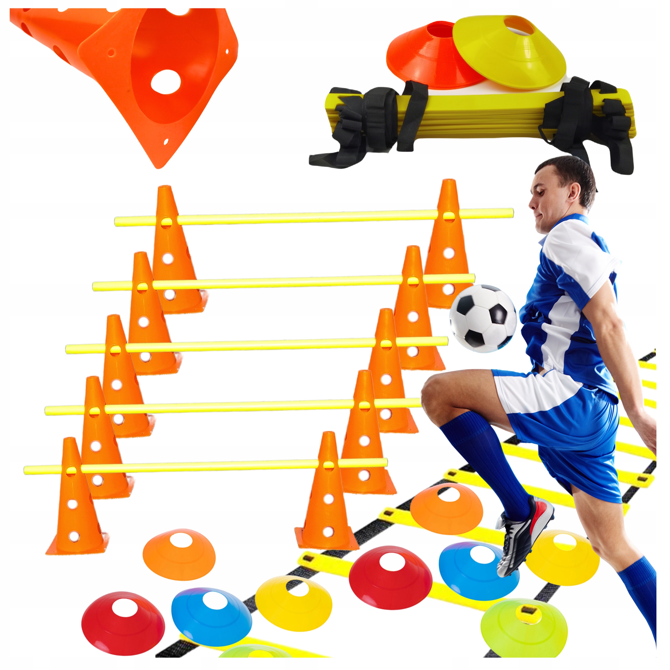 Drabinka koordynacyjna pachołki z otworami pomarańczowe tyczki Agility