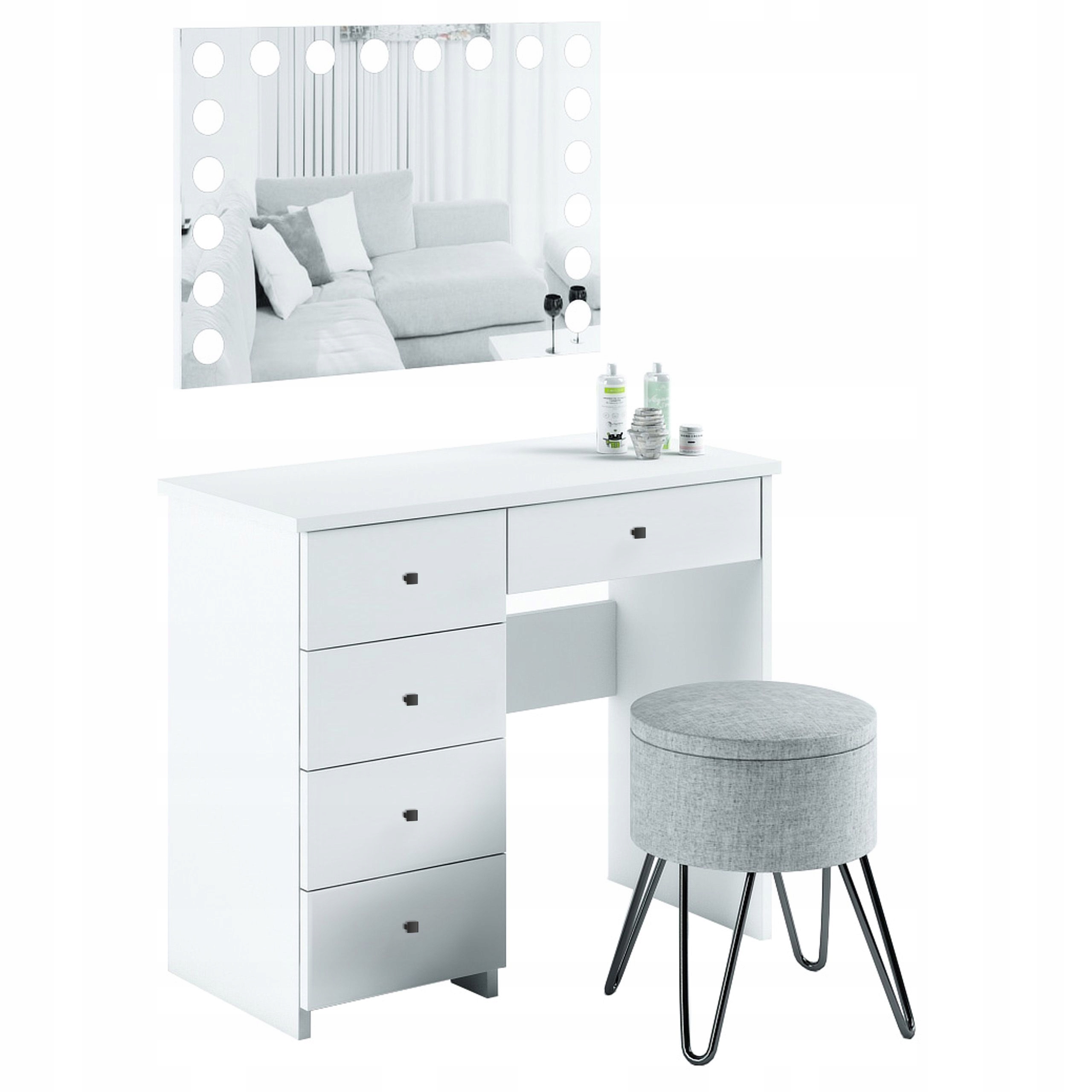 TOALETKA V KOSMETYCZNA BIAŁA LUSTRO VISAGE LED Materiał płyta laminowana