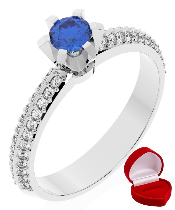 Zlatý Prstýnek 585 14k Safír 0,24 ct Bílé Zlato R30