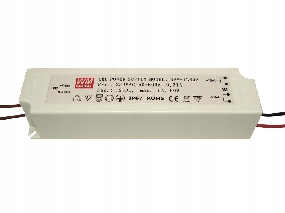 

Zasilacz Led 60W 12V 5A IP67 wodoodporny łazienki