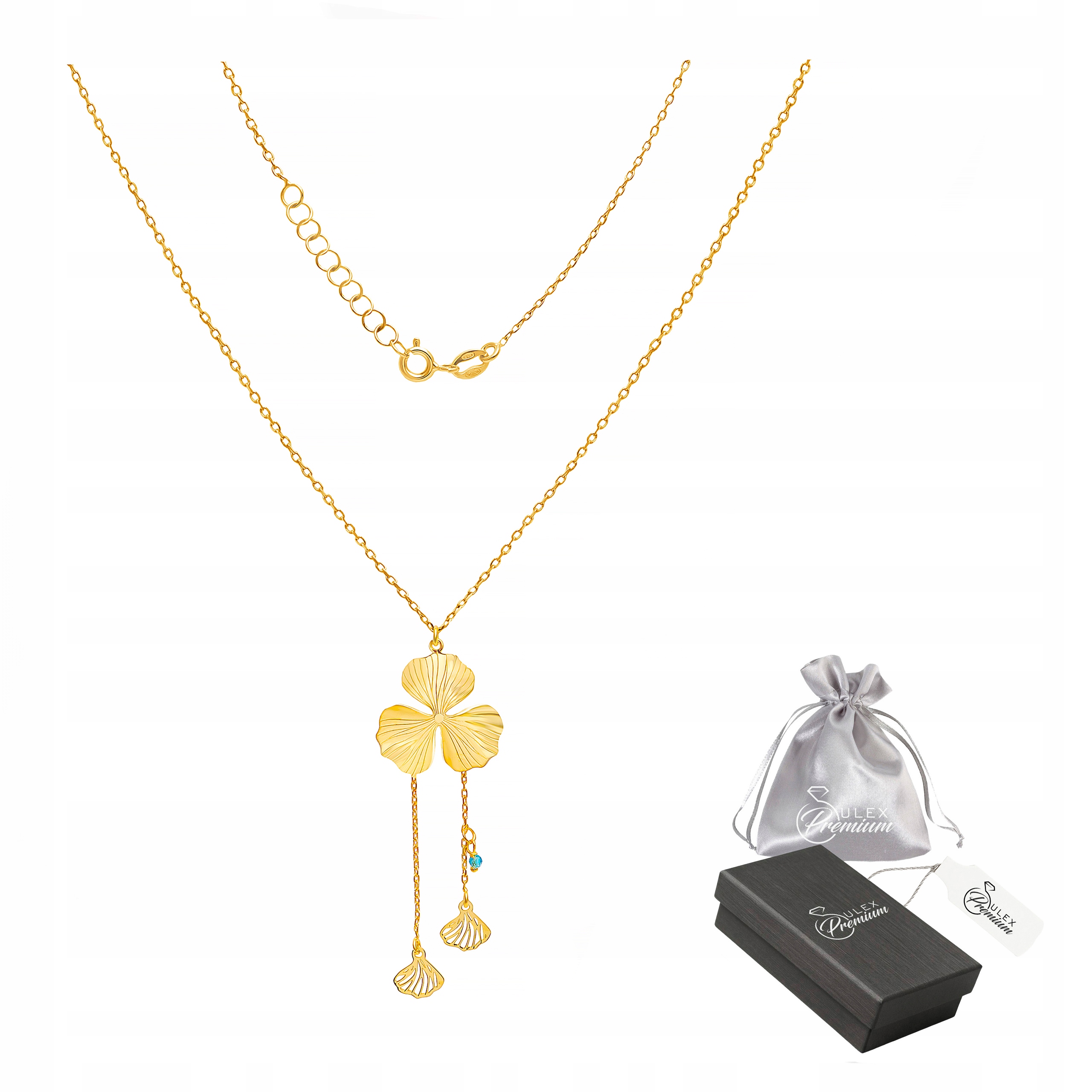 Náhrdelník Stříbro 925 Celebrity Pozlacený Jetel s modrým kamenem