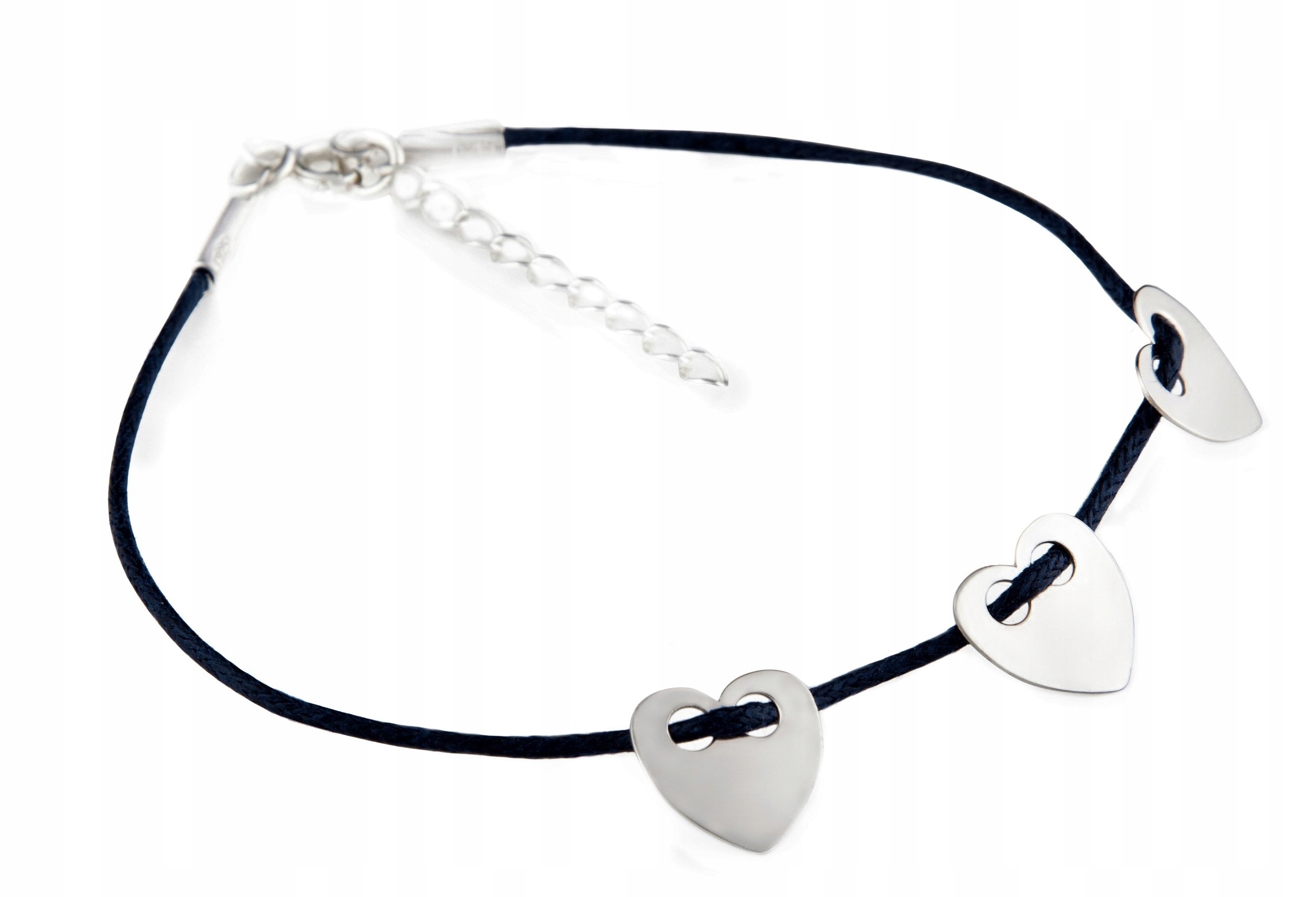 

Srebrna bransoletka sznurkowa serca serduszka 925