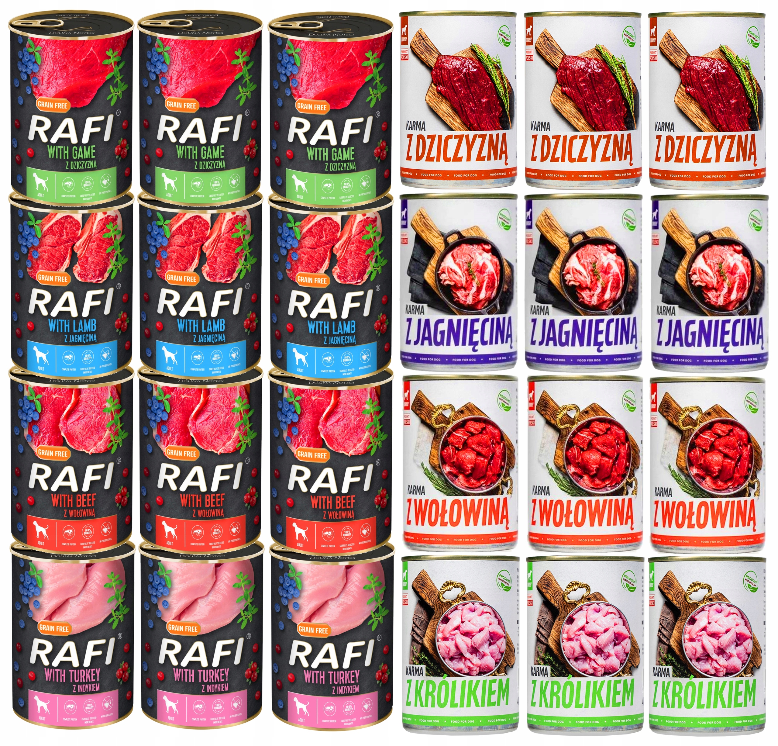 Vlhké Krmivo krmivo pro psy v konzervách Rafi x Tuf, MIX Chutí 24x400g